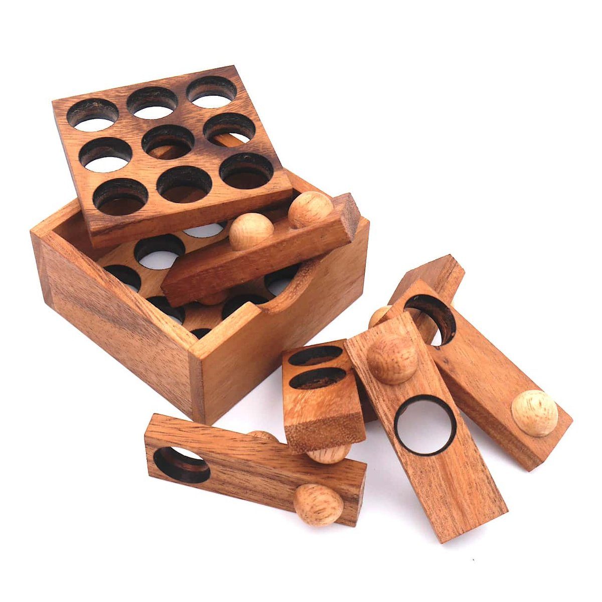 Logikpuzzle, - Holzspiel Denkspiele Spiel, ROMBOL interessantes mittelschweres, 3D-Puzzle 9-Loch-Puzzle