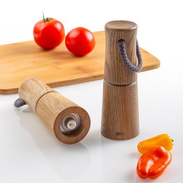 AdHoc Salz-/Pfeffermühle Geschenk-Set Yaso manuell, (2 Stück), zwei Mühlen mit Tragegriff aus Naturfaser 17cm