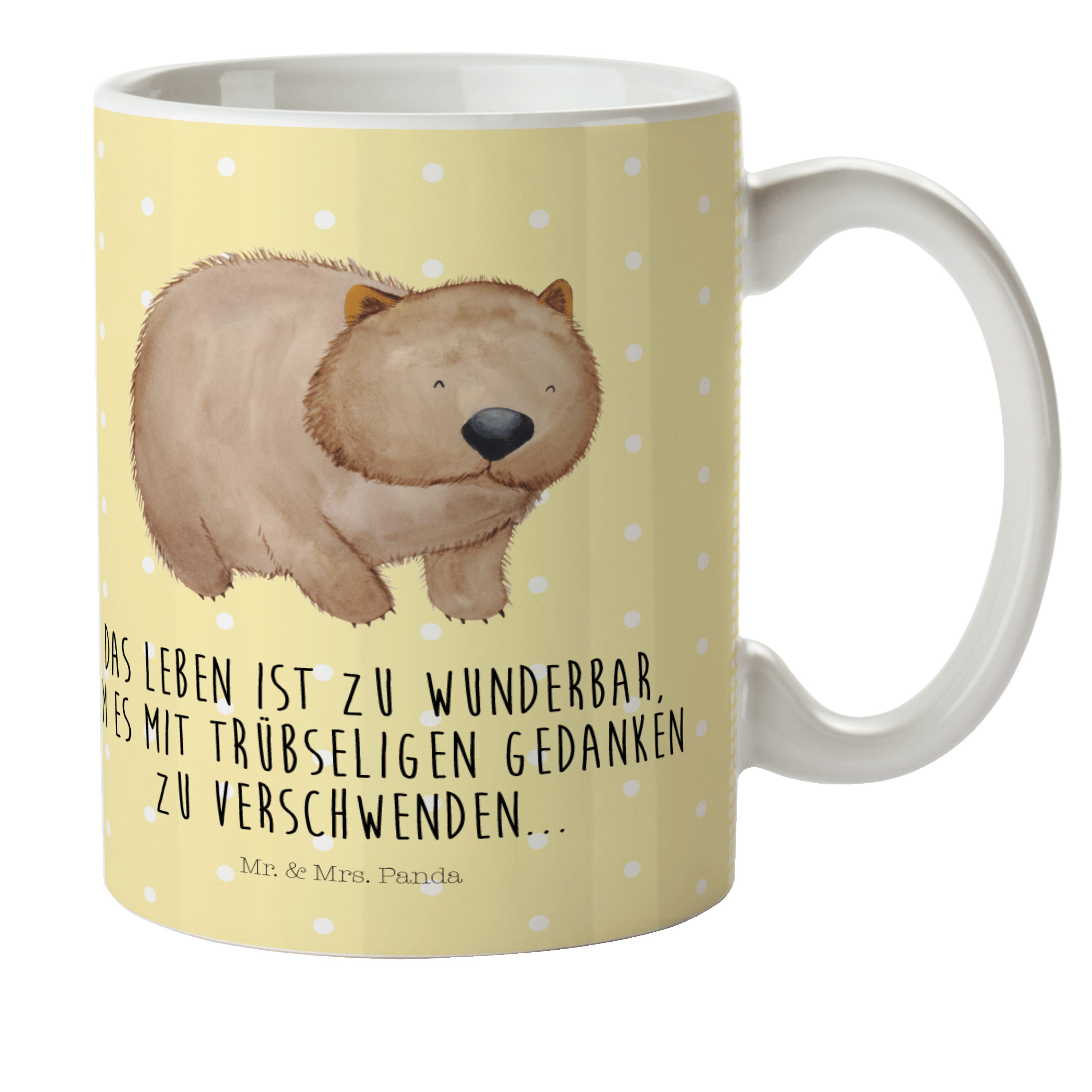 Mr. & Mrs. Panda Kinderbecher Wombat - Gelb Pastell - Geschenk, Motivation, Kunststoffbecher, Gute, Kunststoff