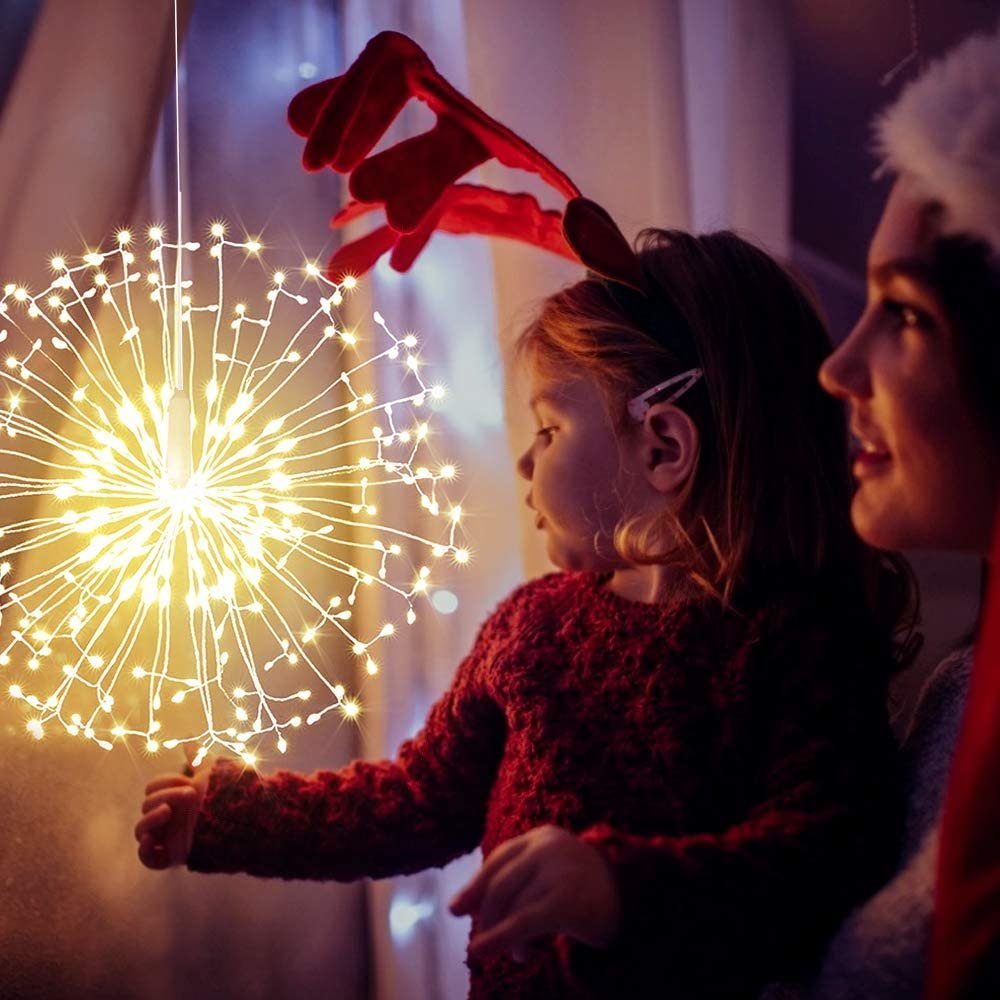 Sunicol LED-Lichterkette Feuerwerk, Starburst Beleuchtun, 8 Modi Batteriebetrieben, mit Fernbedienung, Timer, für Garten Weihnachten Deko