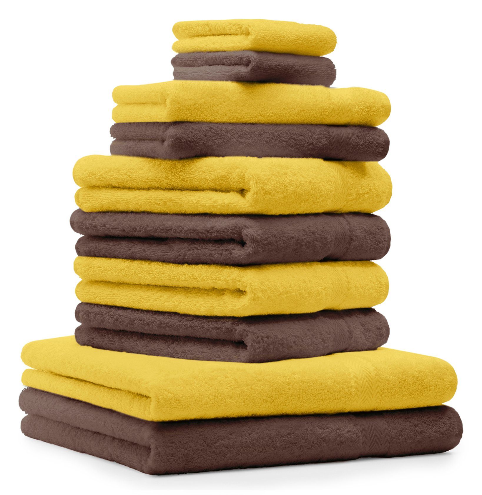Betz Handtuch Set 10-TLG. Handtuch-Set Classic 100% Baumwolle gelb & nussbraun, 100% Baumwolle