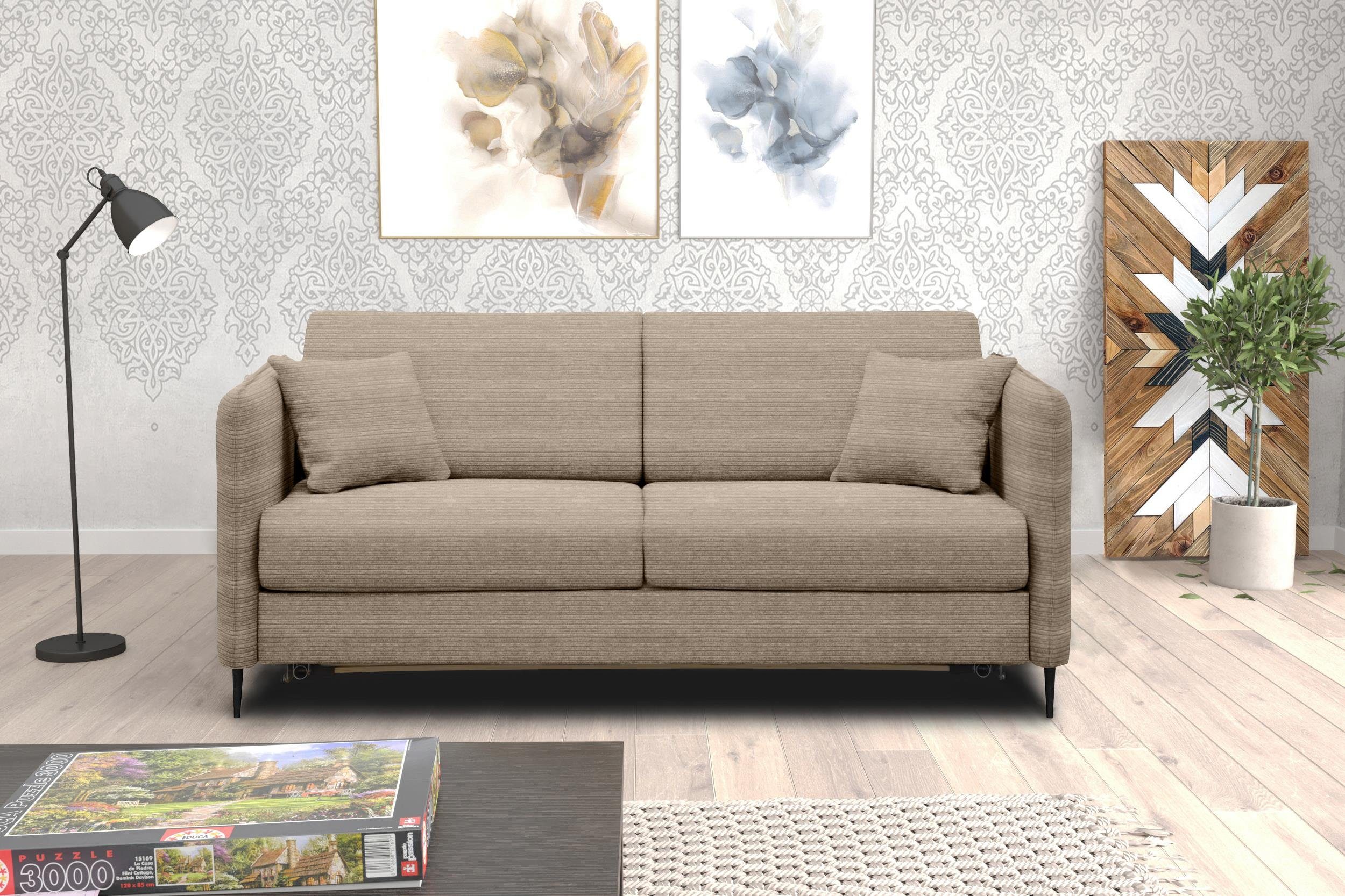 Stylefy 3-Sitzer Arnold, Sofa, Raum Metall Modern frei mit im stellbar, Bettfunktion, Design, 2-Sitzer