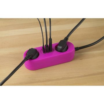 cemon 2-fach-Steckdosenleiste mit 3x USB-A, rosa Steckdosenleiste, mit USB-Ladeausgang