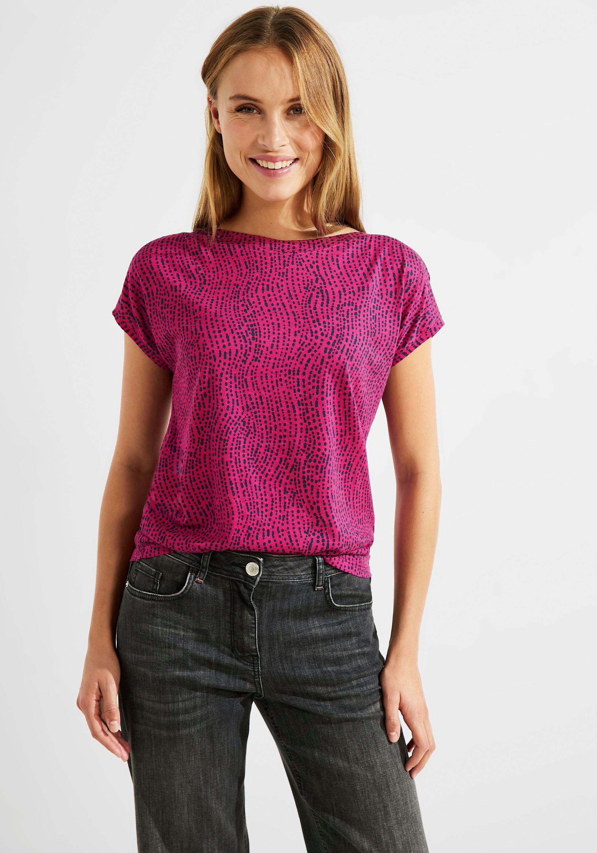 Schultern T-Shirt pink überschnittenen Cecil cool mit