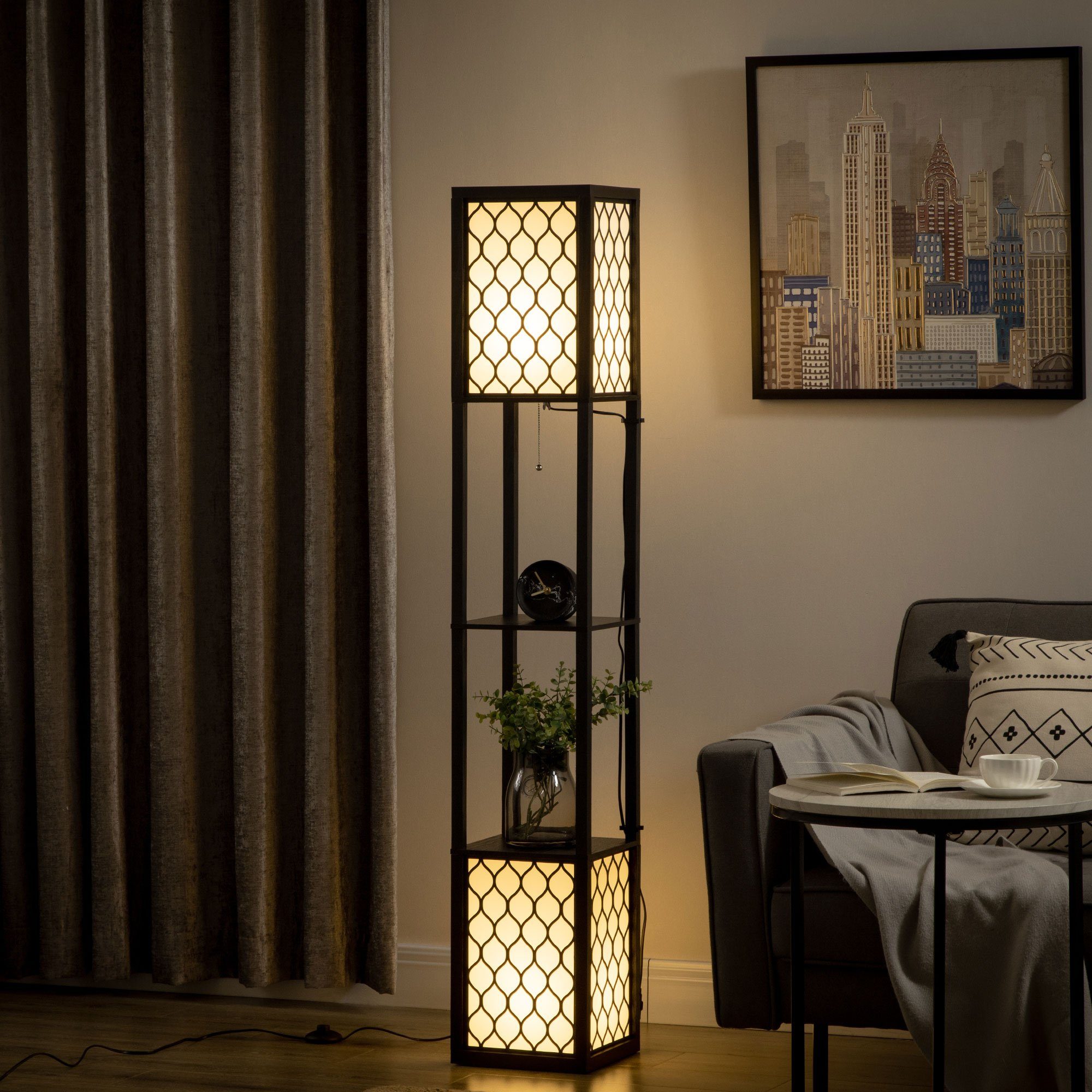 HOMCOM Stehlampe Stehleuchte mit Regal, Doppellicht, Schwarz 26 x 26 x 156 günstig online kaufen