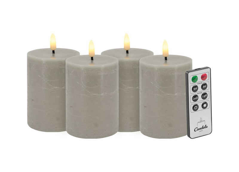 LC Home LED-Kerze Candela Lights Echtwachs Stumpenkerze + inklusive Fernbedienung (Set, 4-tlg., mehrstufig dimmbar), LED Echtwachskerze