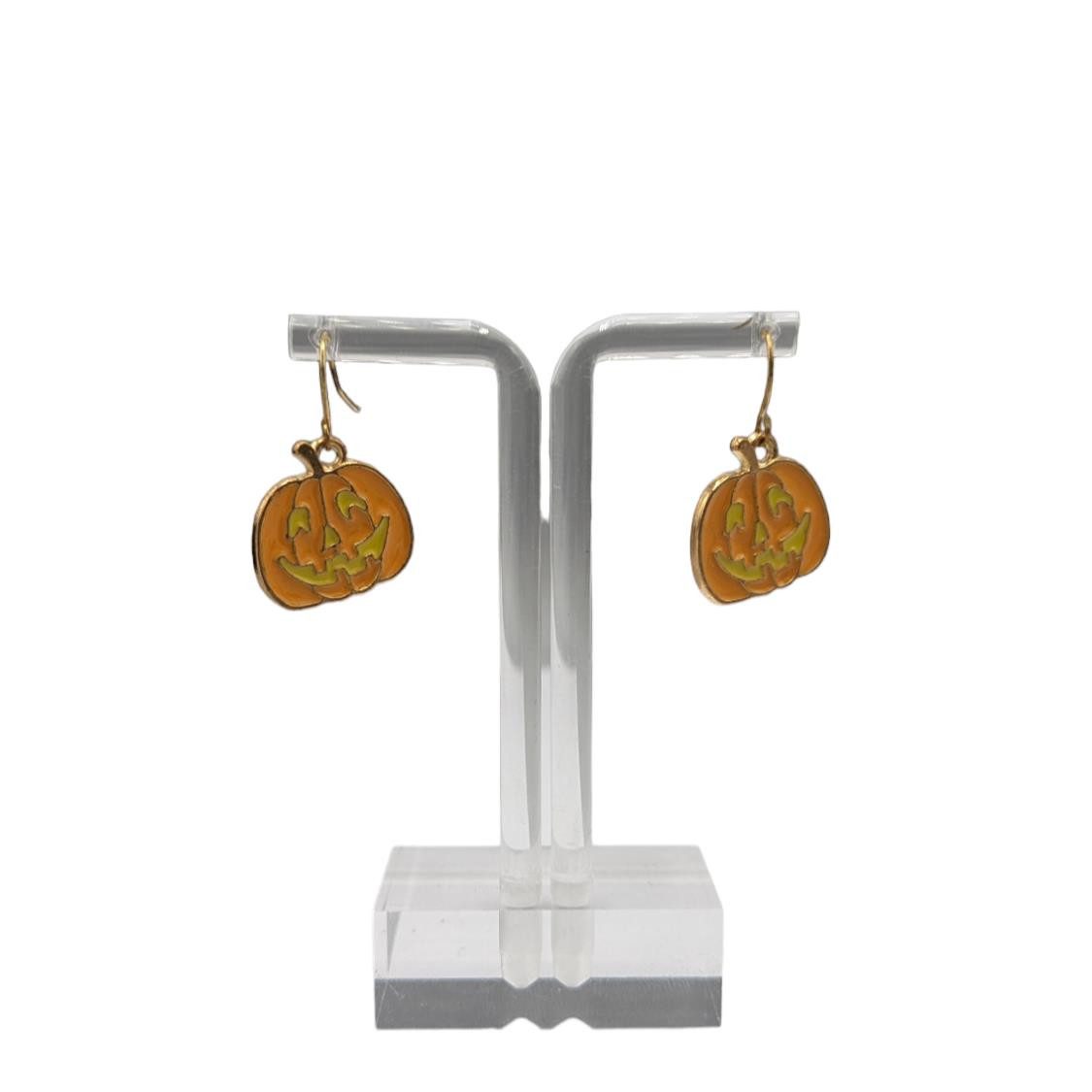 Eyecatcher Ohrring und Ketten Set Halloween Ohrhaken im Kürbis Design in orange gelb goldfarben (Paar)