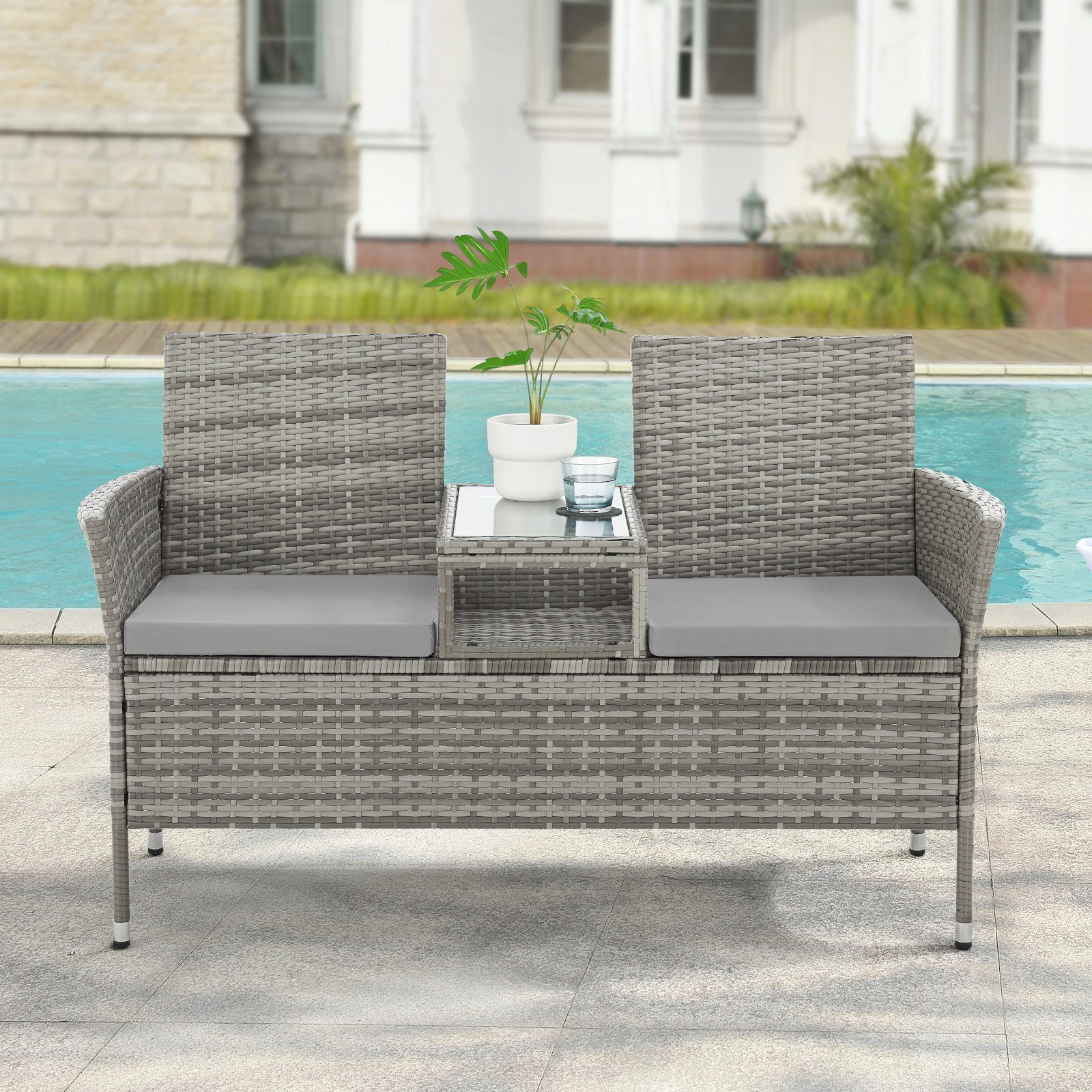 SVITA Gartenbank CHICAGO, 2-Sitzer, Rattanbank, Polyrattan, Grau günstig online kaufen