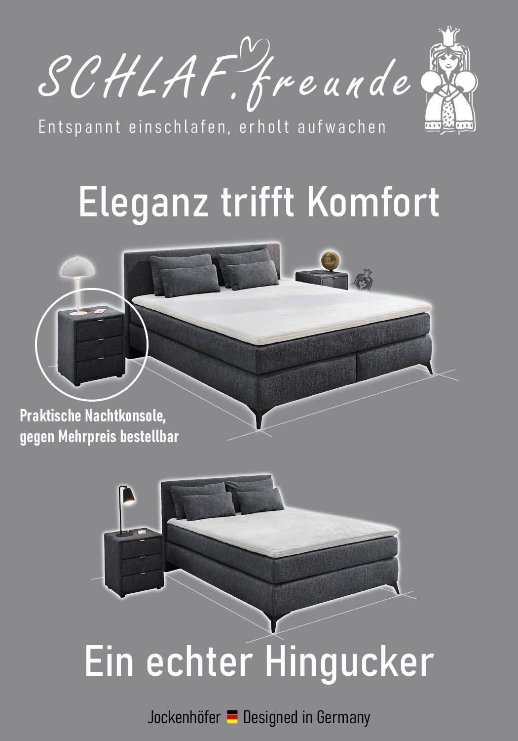 Jockenhöfer Gruppe Boxspringbett Paulina, inkl. Topper und Kissen, Härtegrade wählbar, 140x200 cm oder 180x200cm