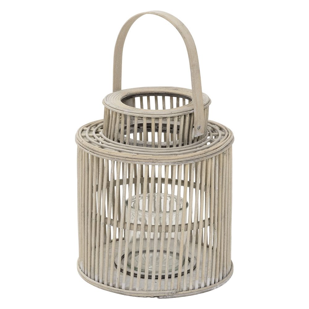 ECD Germany Kerzenlaterne Boho Bambus Laterne Windlicht Holzfarbe Gartenlaterne Kerzenhalter, Deko Laterne H:40,5cm mit Henkel & Glaseinsatz für Terrasse Wohnzimmer