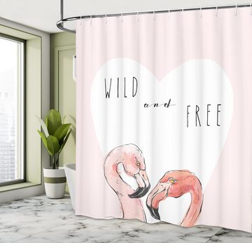 Abakuhaus Duschvorhang Moderner Digitaldruck mit 12 Haken auf Stoff Wasser Resistent Breite 175 cm, Höhe 180 cm, Wild und frei Pink Flamingo Herz