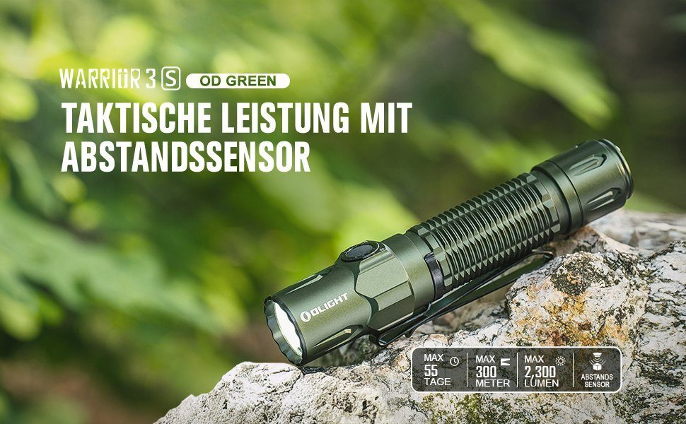 OLIGHT Taschenlampe Abstandssensor, Outdoor, Wiederaufladbar für LED 3S Wiederaufladbar, etc Taschenlampe Grün mit Superhelle Taktische USB USB OD Alltag, Warrior