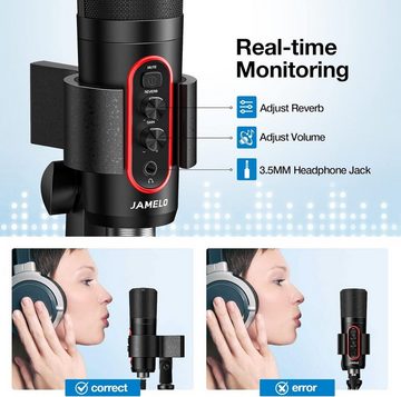 JAMELO Streaming-Mikrofon, RGB USB Kondensatormikrofon für PC-Gaming mit Stummschaltung Podcasts