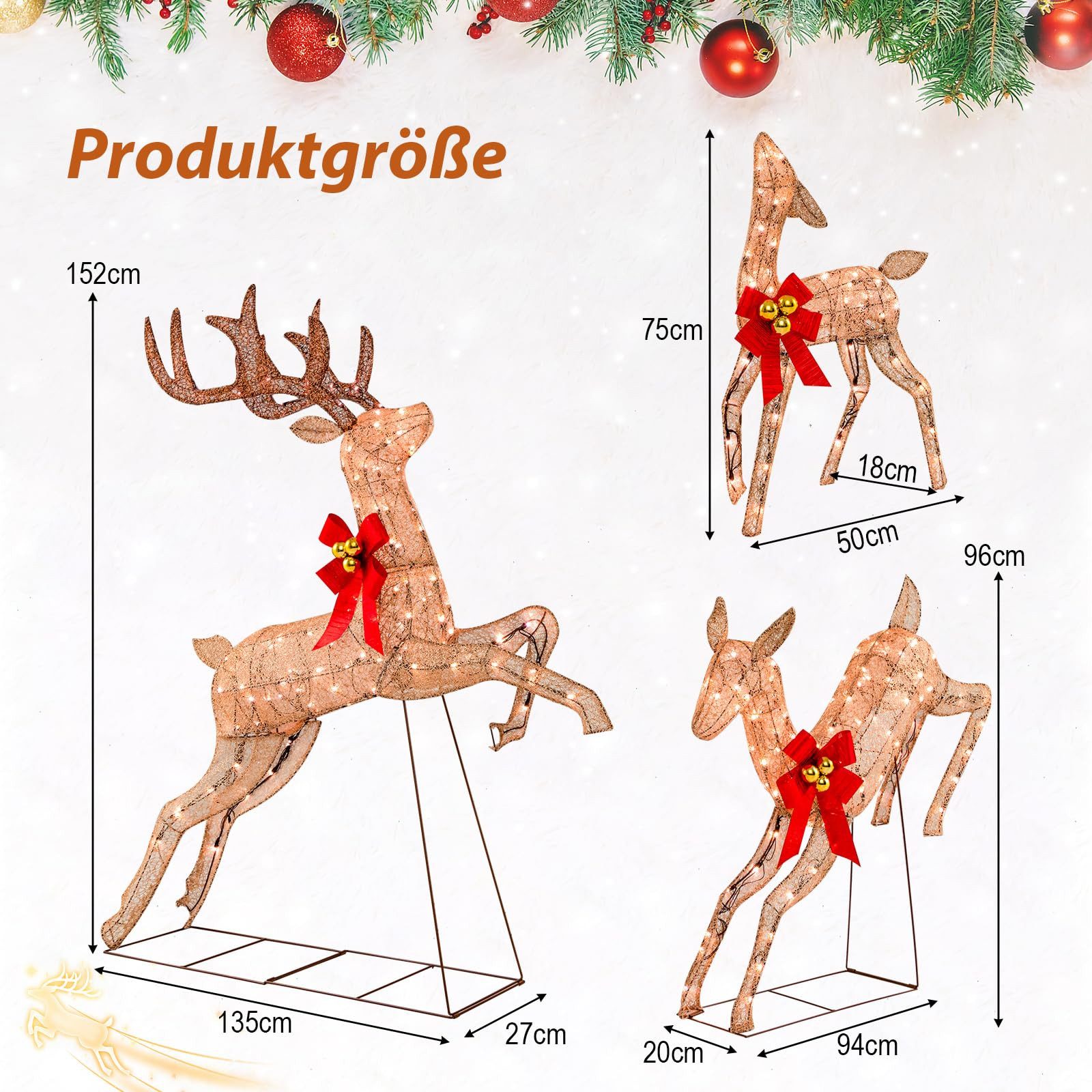 COSTWAY Weihnachtsfigur (3 St), LED Rentier Familie, Weihnachtsdeko, groß günstig online kaufen