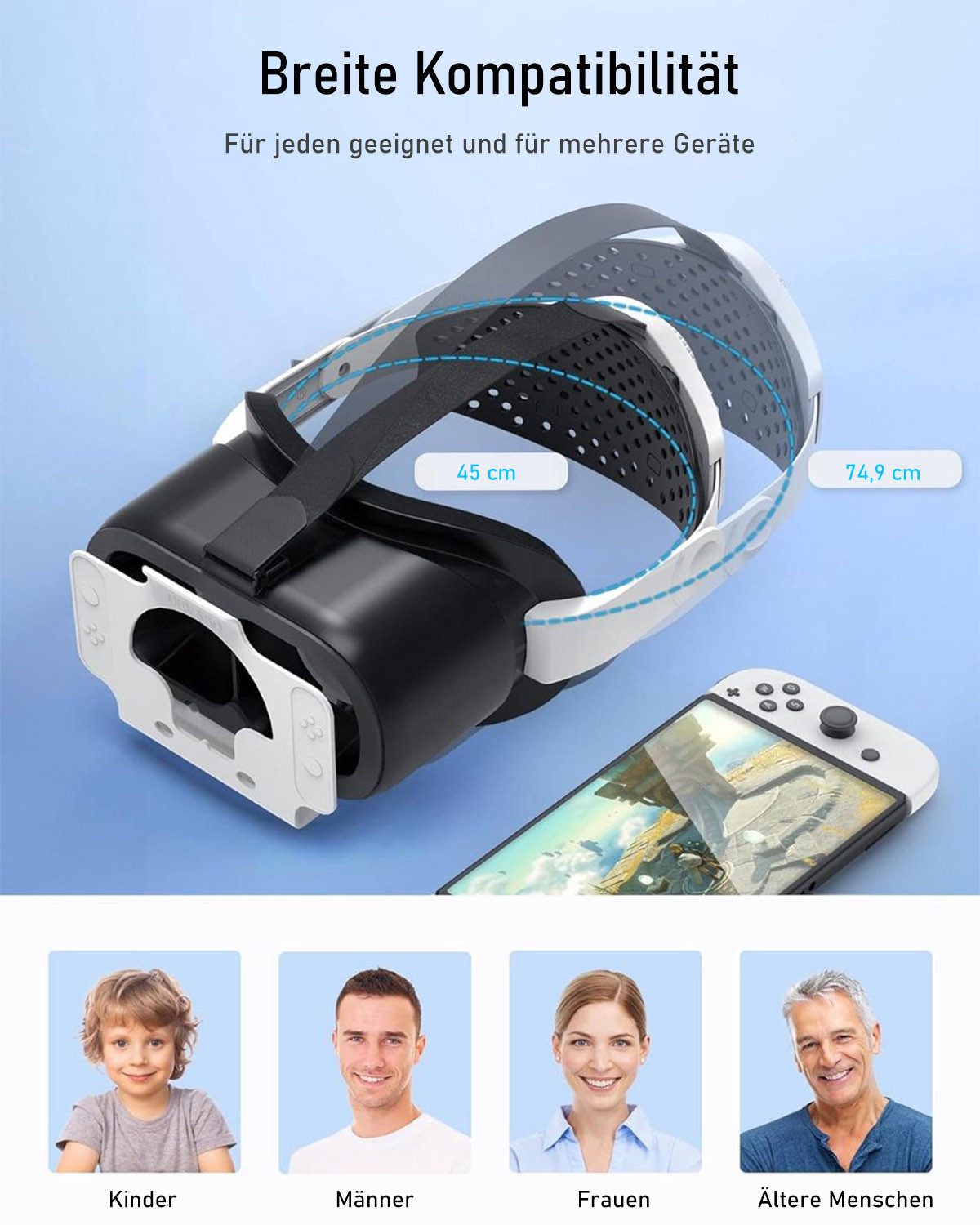 KINSI VR Kopfgurt Zubehör für Switch OLED, verstellbar, 3D Hochauflösung Virtual-Reality-Helm (Verstellbare Gläser, verstellbares Kopfband) – Bild 4 von 5