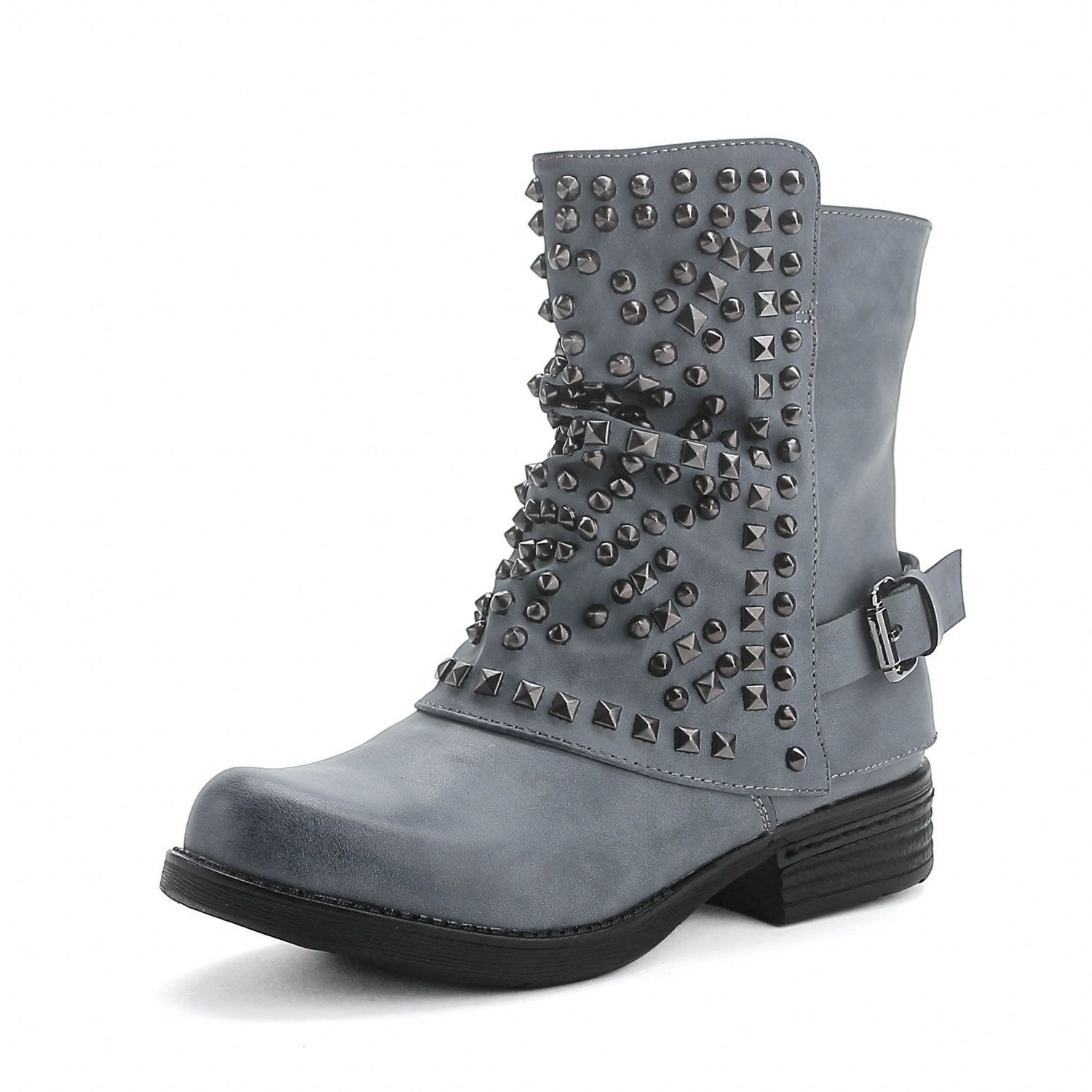 Pogolino ST03 Bikerboots Damen Biker Boots Nieten Stiefeletten leicht gefüttert