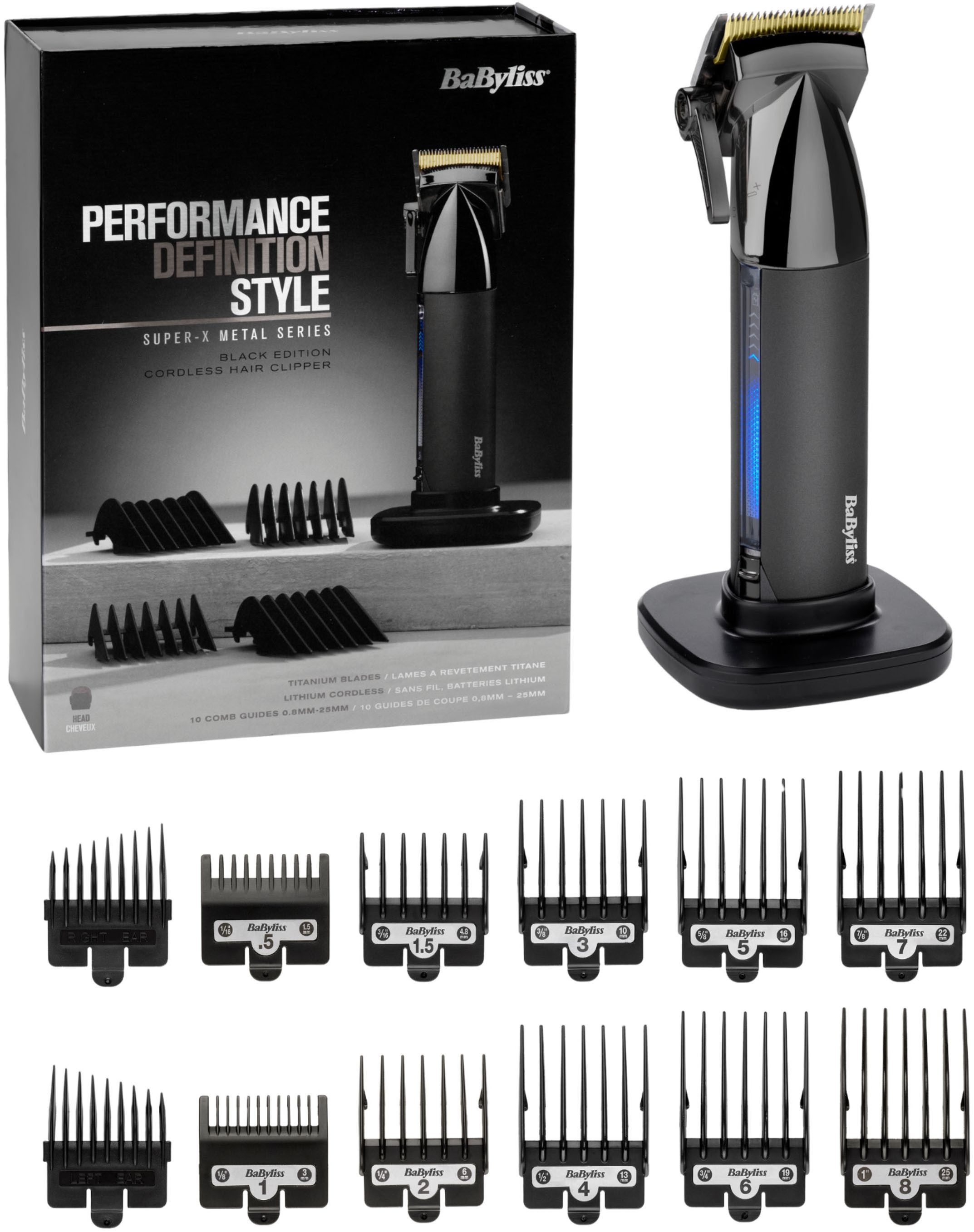 BaByliss Haarschneider Super X-Metal Haarschneider professionell, E991E, Haarschneidemaschinen Set mit 10 Aufsätzen und 50 Schnittlängen