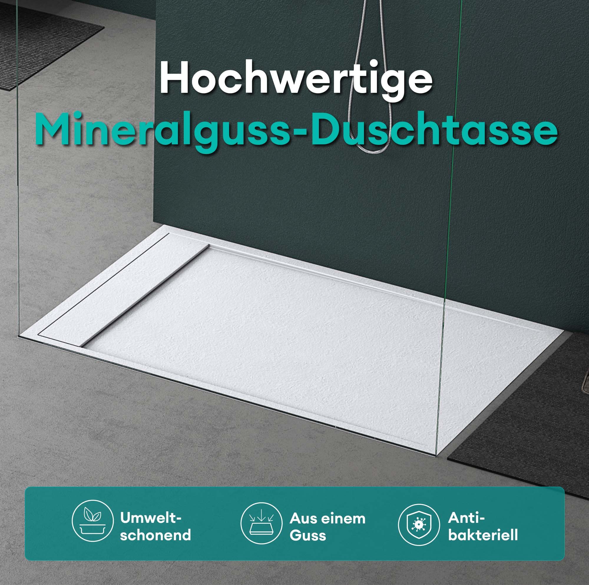 Mai & Mai Duschwanne Duschtasse Mineralguss rutschfest Gelcoat 80/90×100–160×3 cm Geoma10, Rechteckig, Mineralguss, DIN-Anschlüsse,Wärmespeichernd,Robuste Gelco – Bild 5 von 5