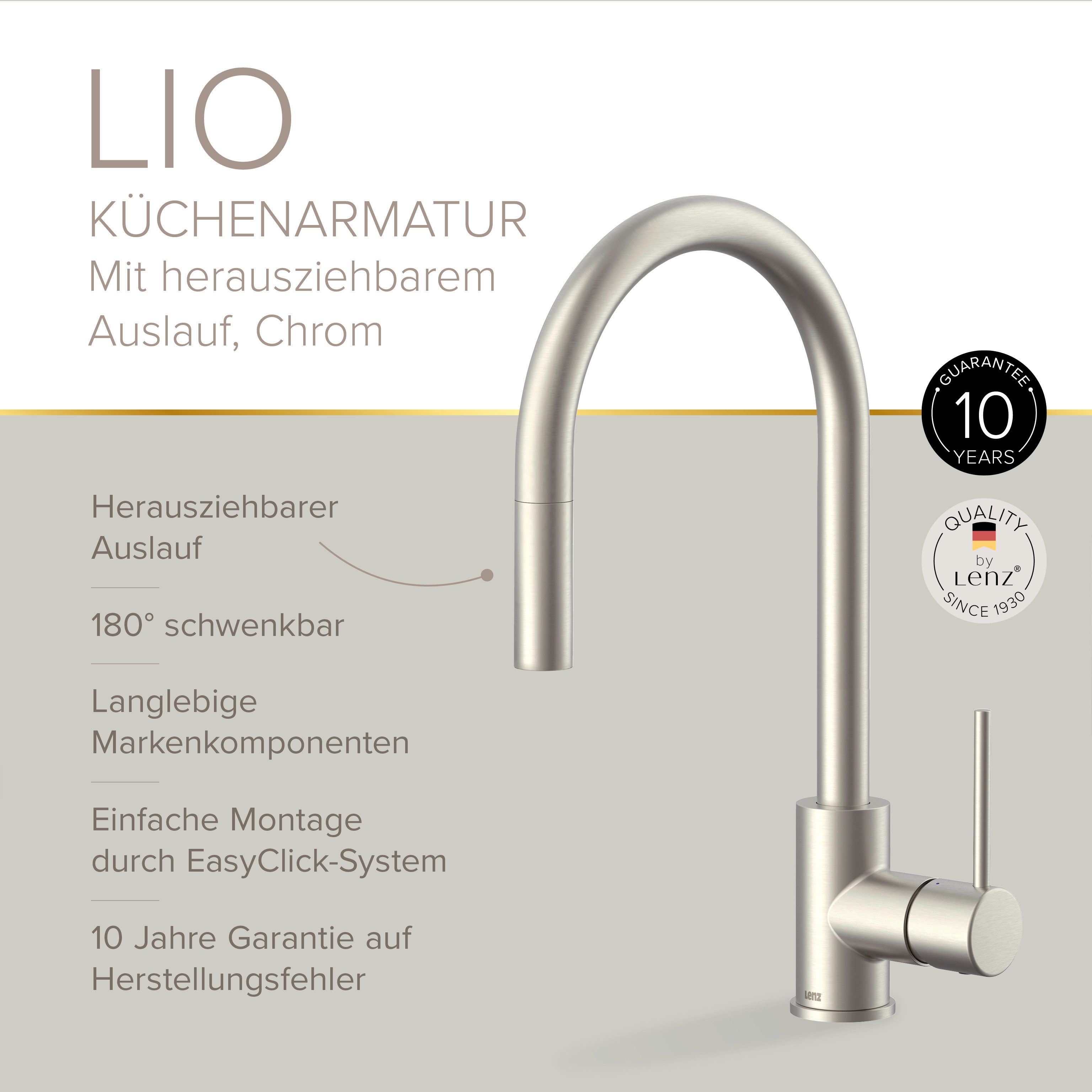 Lenz Küchenarmatur LIO, Nickel, mit herausziehbarem Auslauf