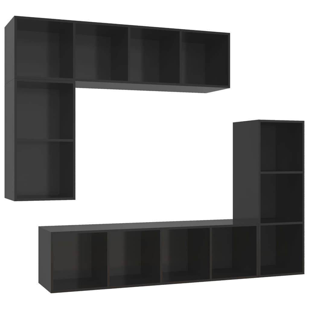 vidaXL TV-Schrank 4-tlg. Holzwerkstoff (1-St) Hochglanz-Schwarz TV-Schrank-Set