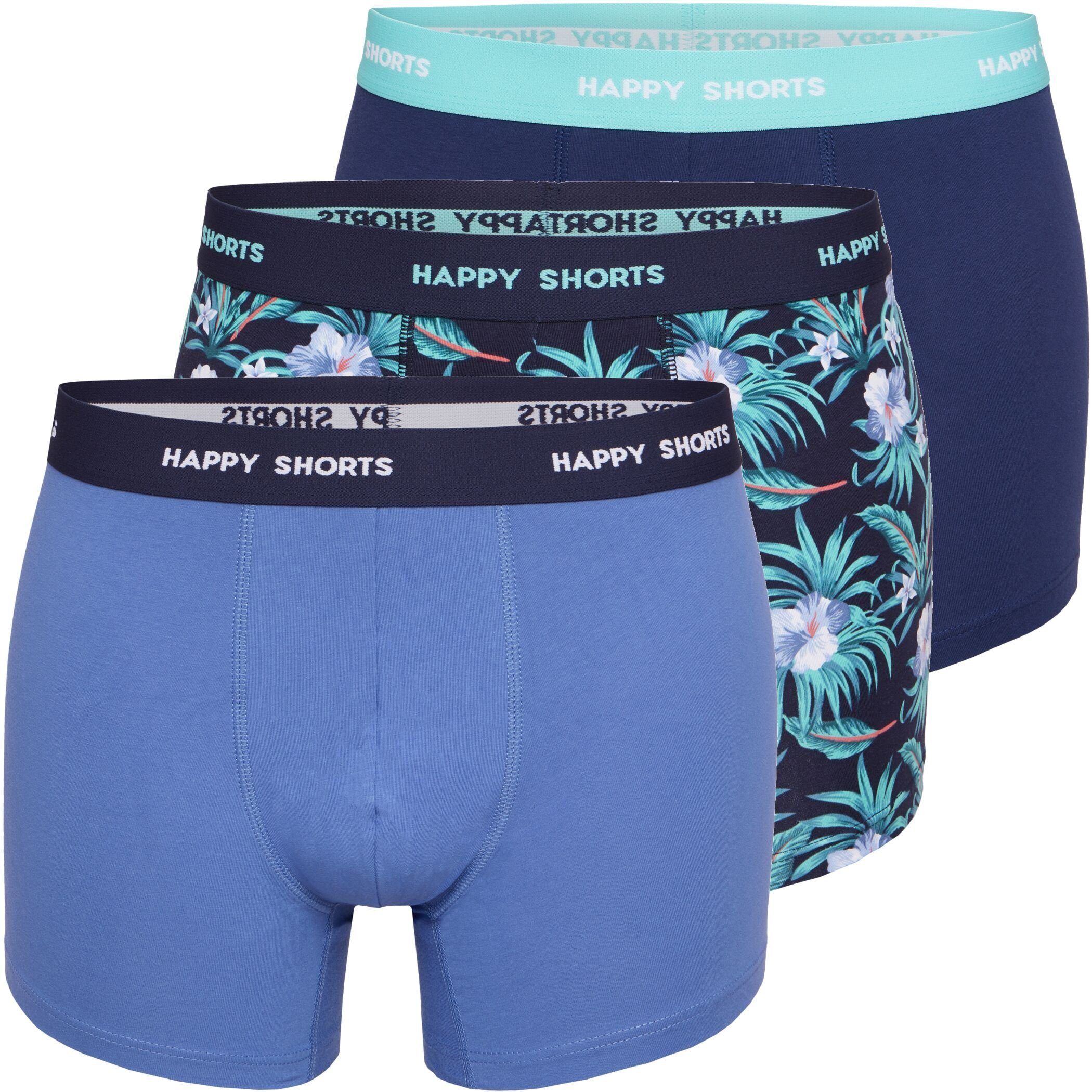 HAPPY SHORTS Trunk 3er Pack Happy Shorts Boxershorts Pants Boxer Fun marine blau hawaii (1-St)