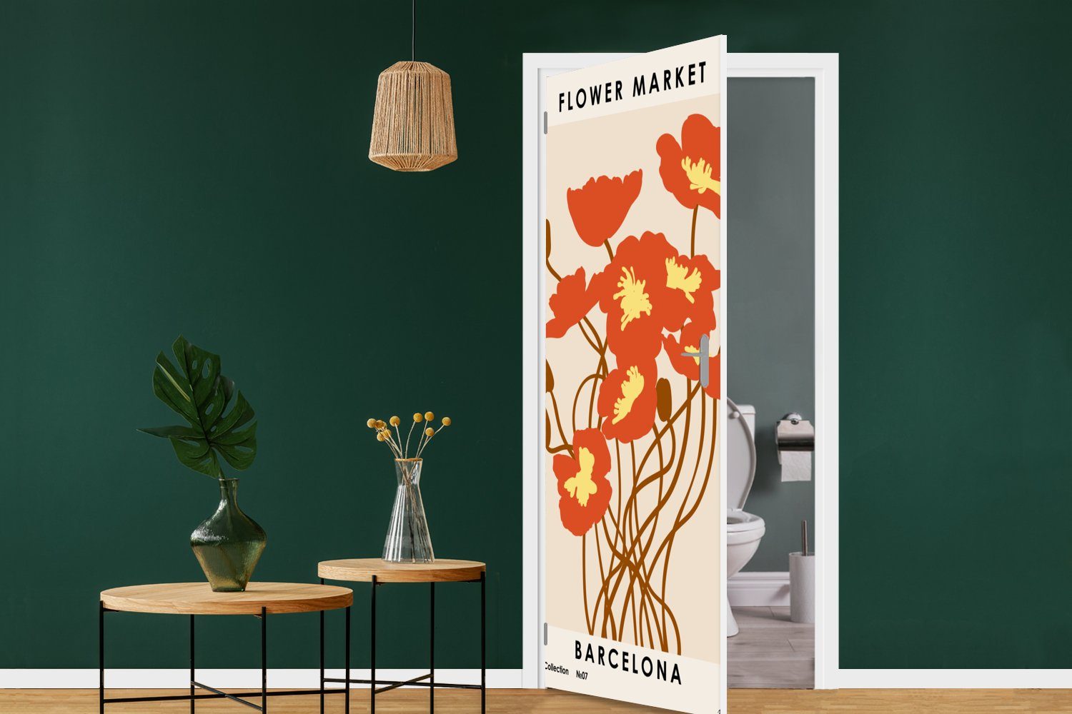 Barcelona Tür, Blumen bedruckt, Matt, Pastell - MuchoWow - Fototapete Zitate - - (1 für cm St), 75x205 Türtapete Türaufkleber, Vintage,