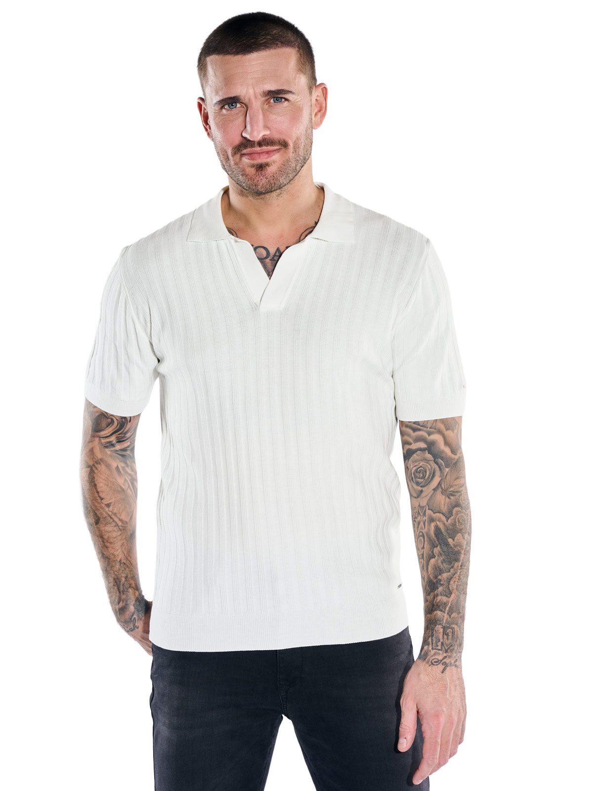 emilio adani Strickpullover Herren Modisches Strickpolo, Reinweiss