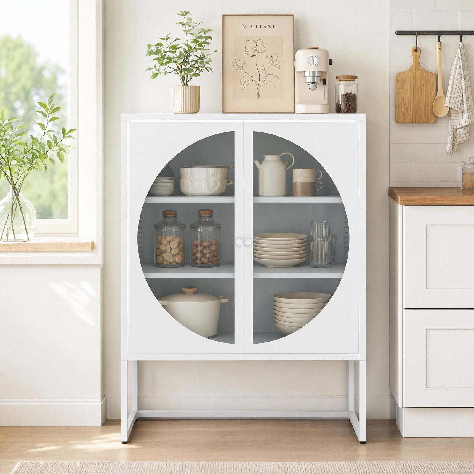 COSTWAY Küchenbuffet Schrank Sideboard Wohnzimmer mit magnetischer Tür Metall 85cm