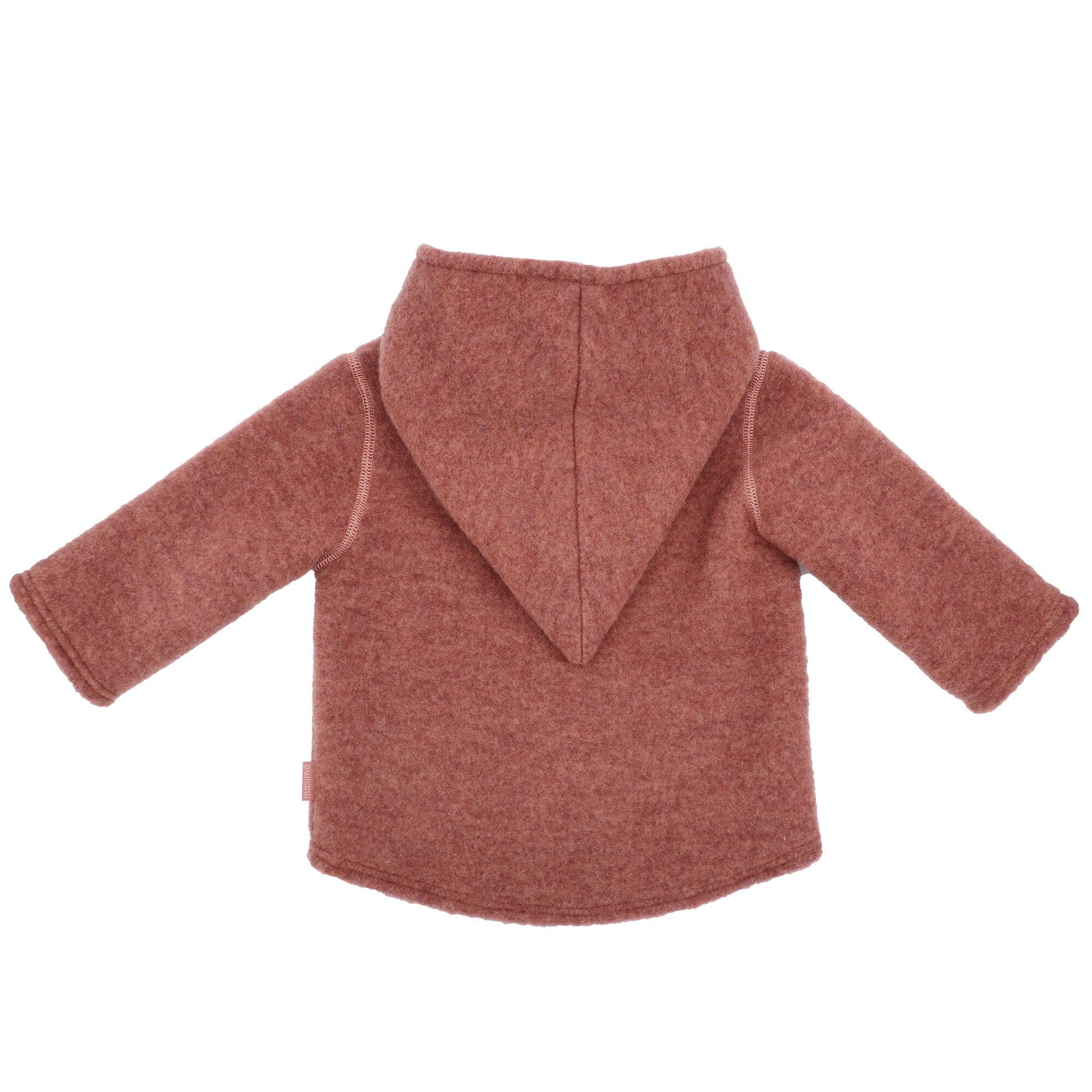 MAXIMO Fleecejacke GOTS BABY-Jacke, Wollfleece Kapuze, Knöpfe, Jerseyfutter (1-St) Wollfleece