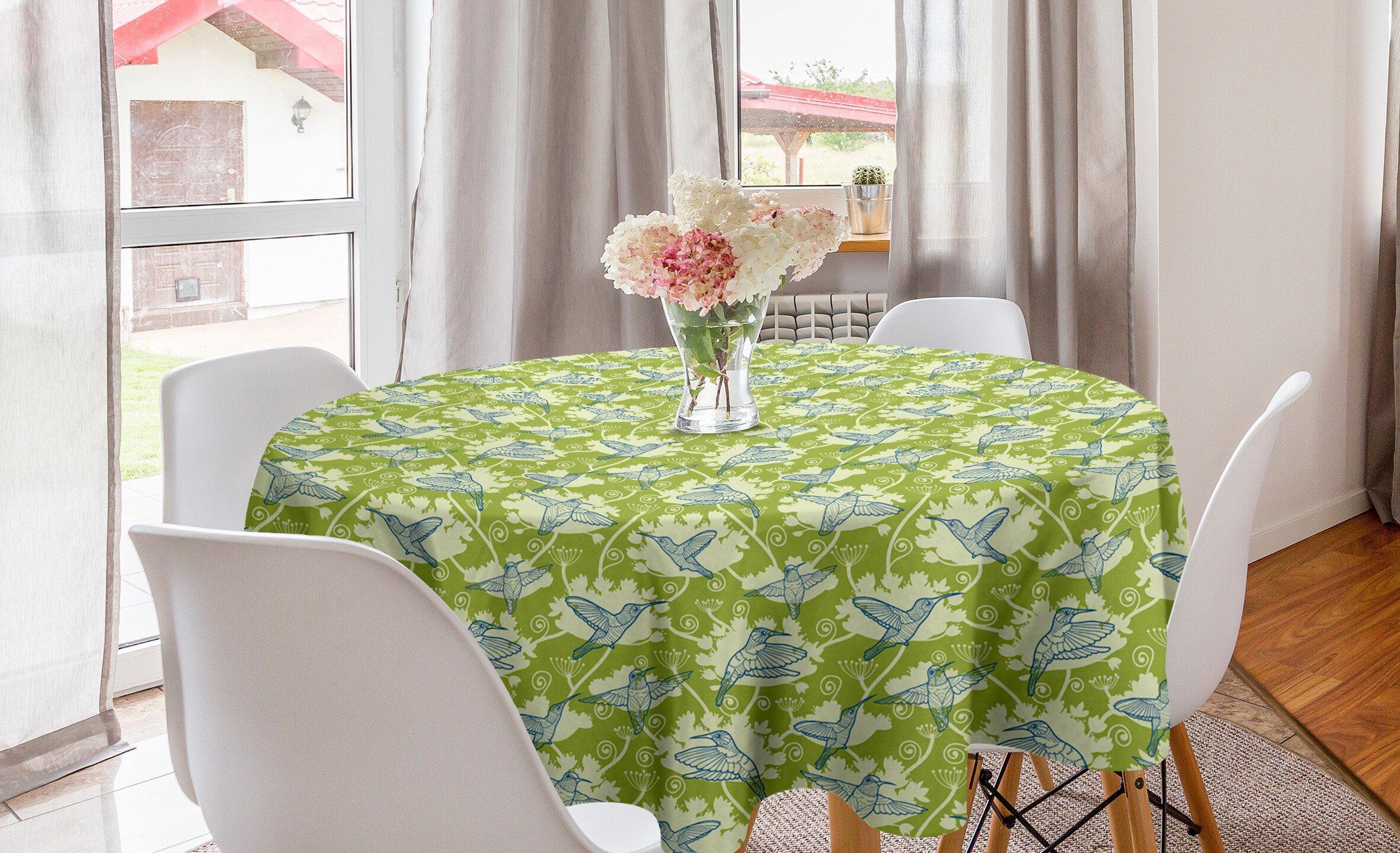 Abakuhaus Tischdecke Kreis Tischdecke Abdeckung für Esszimmer Küche Dekoration, Kolibri Garten Hummingbird