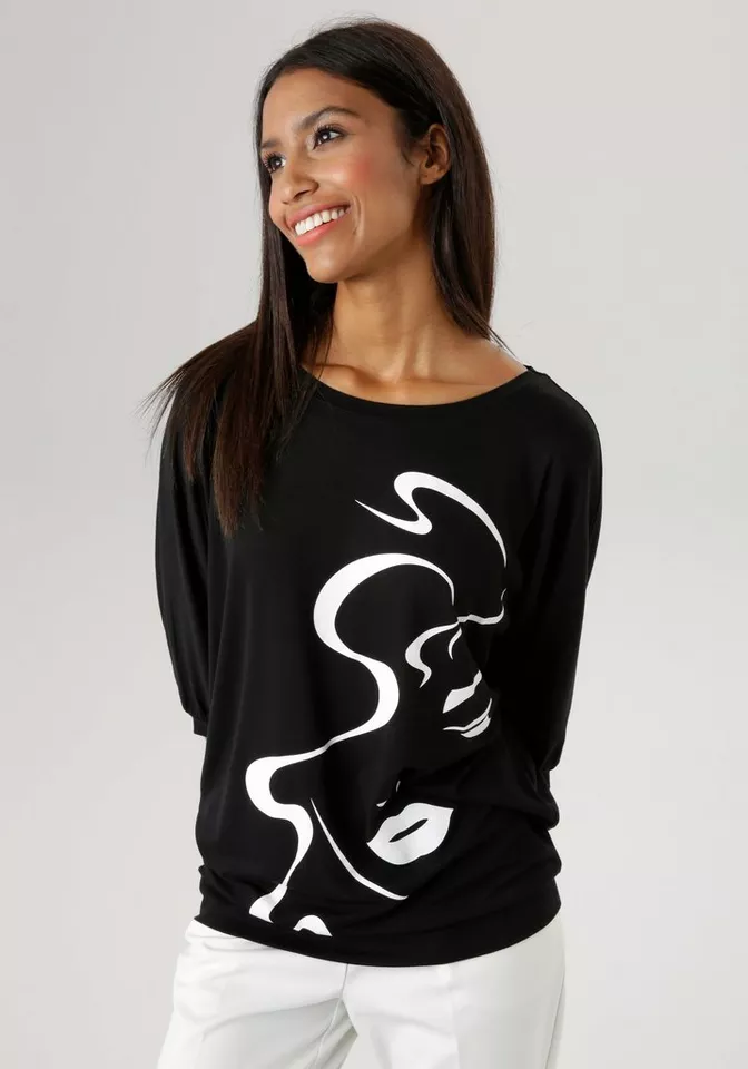 Aniston SELECTED Fledermausshirt mit abstraktem Gesichtsdruck