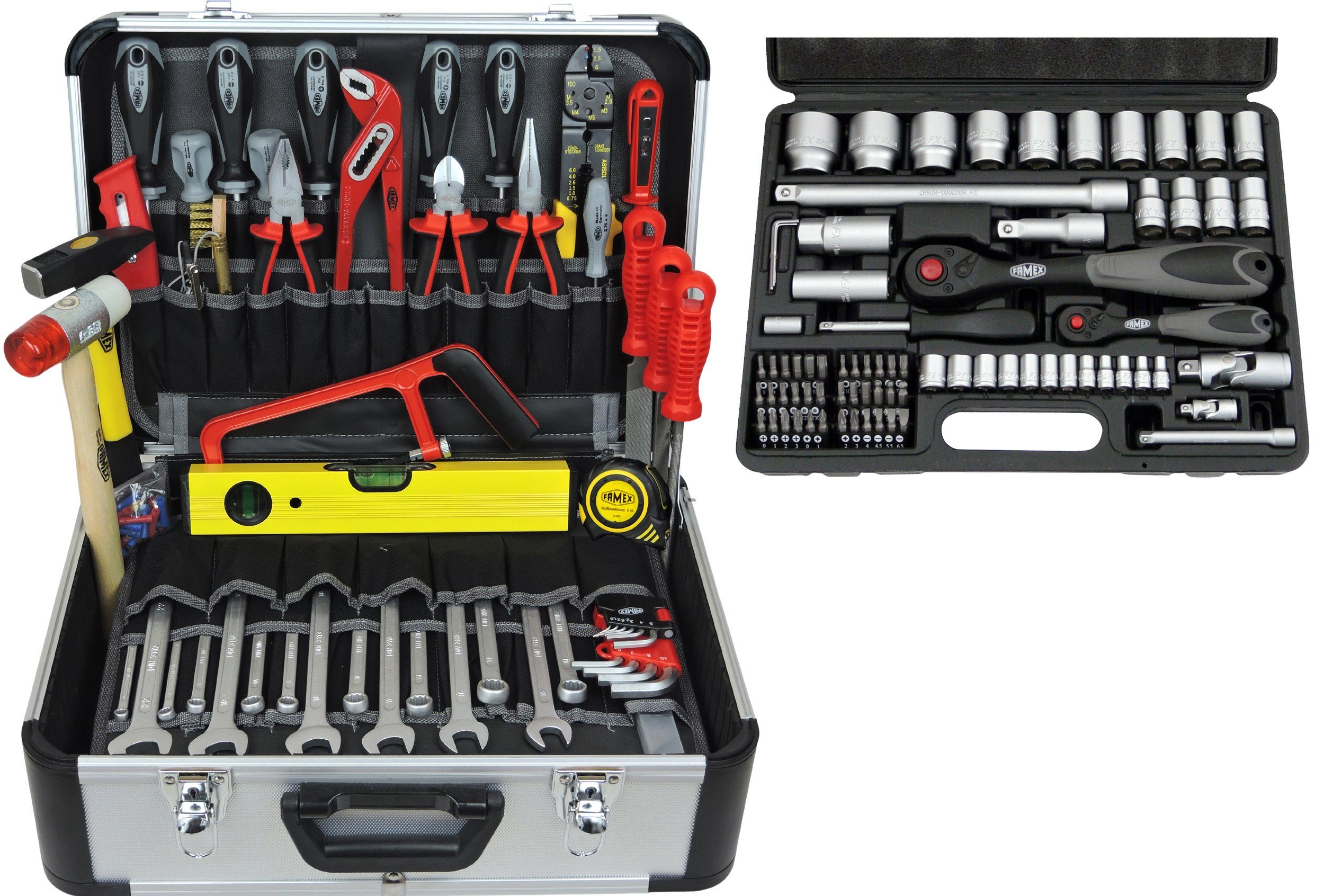 FAMEX Werkzeugset 423-47 Profi Alu Werkzeugkoffer gefüllt mit Werkzeug, (170-St)