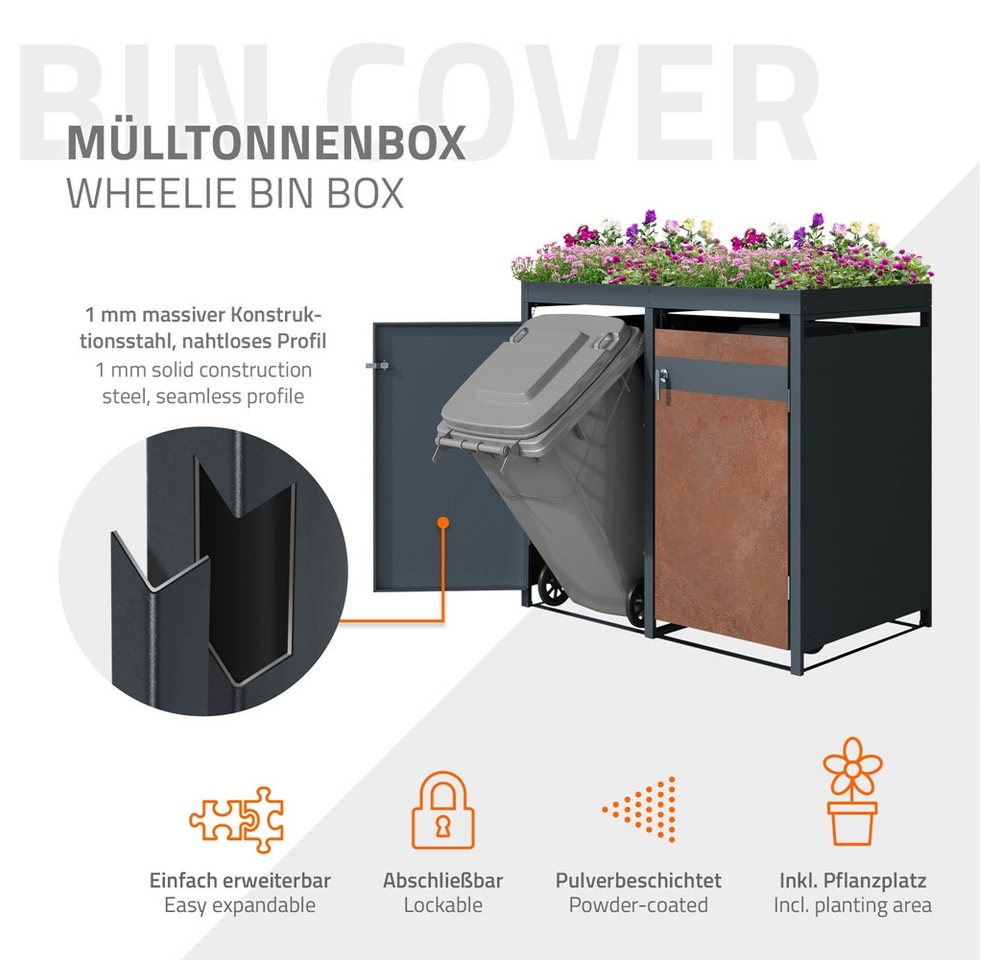 Thumbnail - ML-DESIGN Mülltonnenbox Müllbox aus Stahl wetterfeste Mülltonnen Verkleidung Mülltonnengarage (Komplett-Set), Mülltonnen...