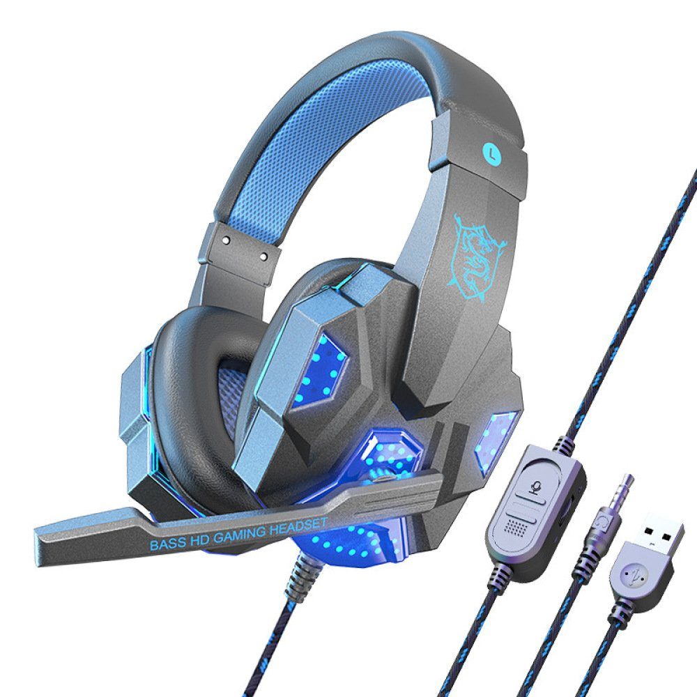 GelldG »Gaming Headset mit Mikrofon - 40 mm Treiber Surround Sound Over Ear  Gaming Kopfhörer mit Noise Cancelling Mikrofon und LED Licht für PS4,  Switch, Laptop usw.« On-Ear-Kopfhörer