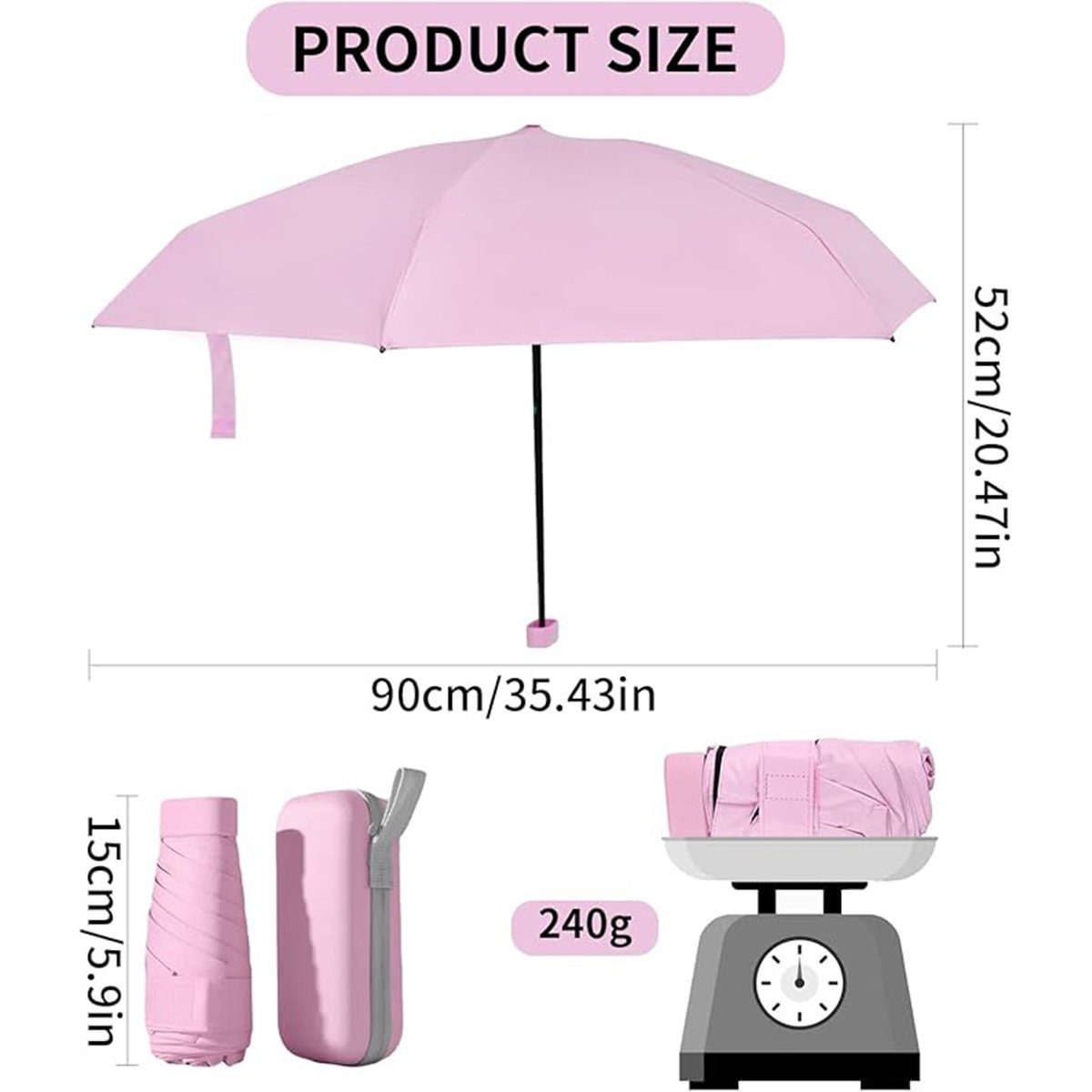 Regenschirm XDeer Taschenregenschirm Mini Lila Ultraleicht, Rippen Klein Regenschirm Taschenschirm Schutz Sturmfest Taschenregenschirm 6 UV Faltbar