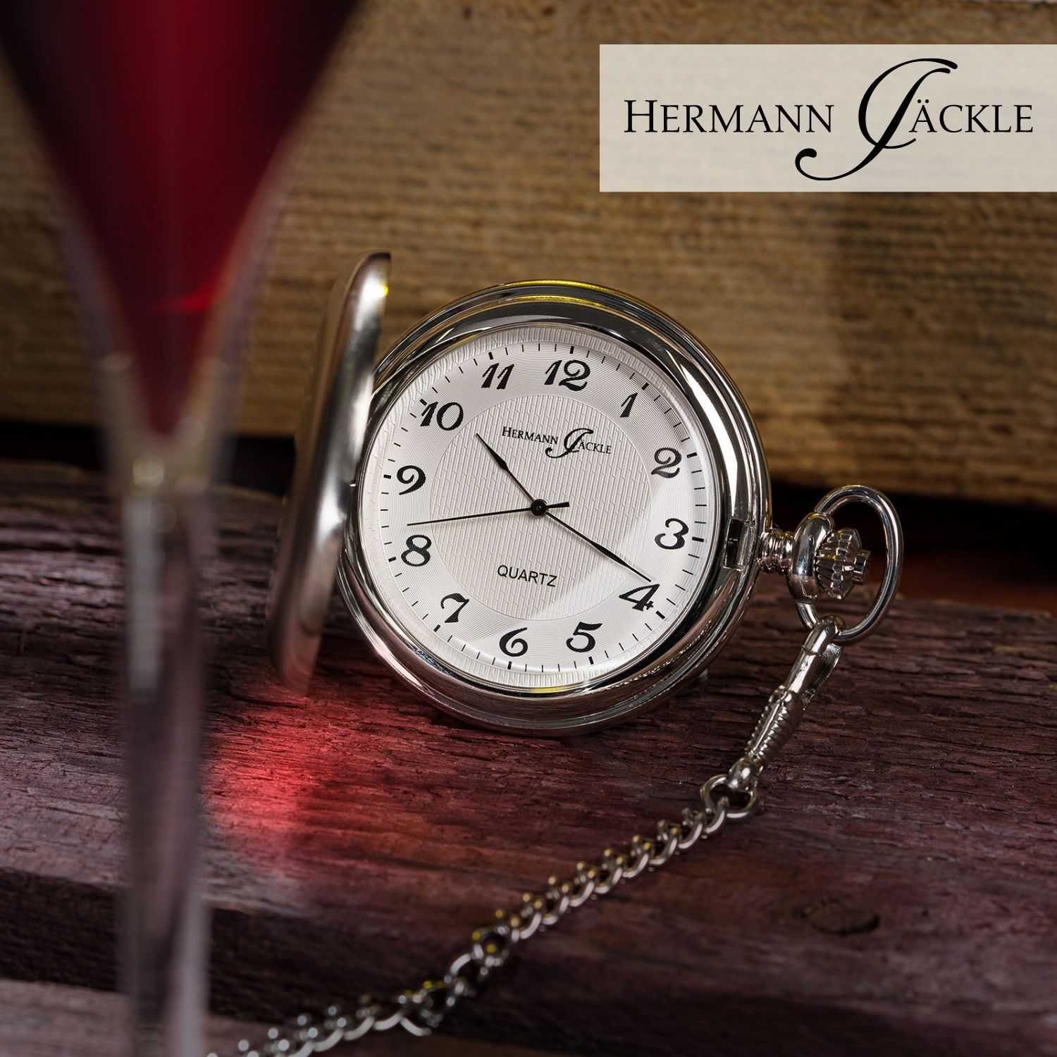 Hermann Jäckle Taschenuhr Todtnau Quarz 50 mm, Mineralglas, mit Kette und Reiseetui