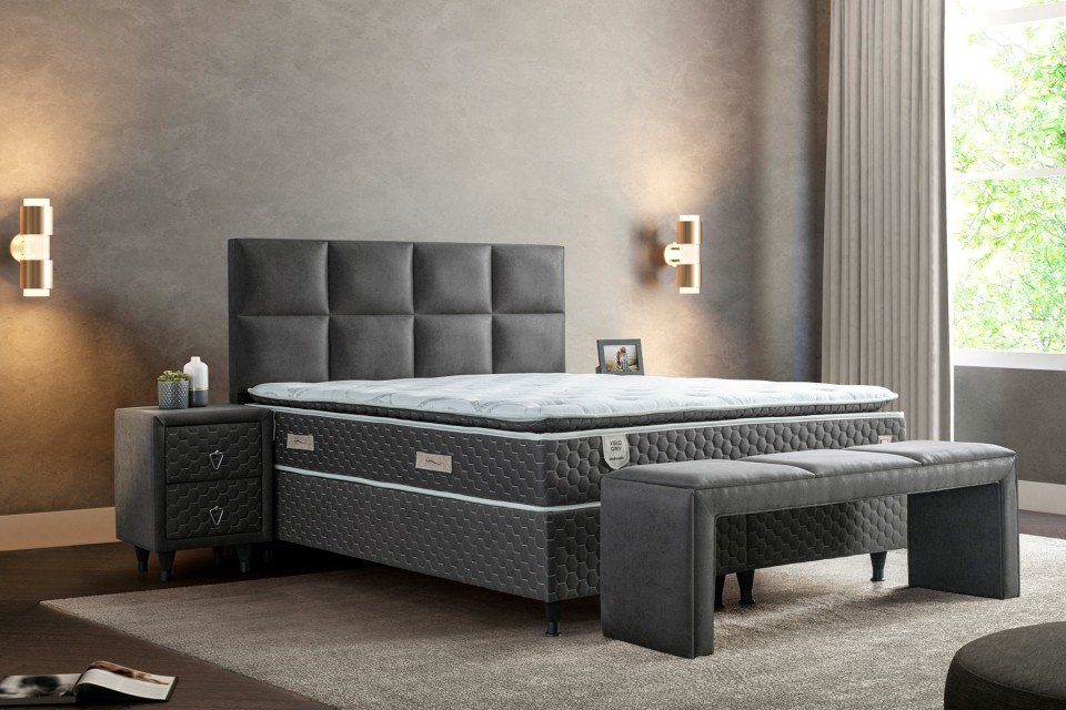 - Set KuffeSleep Grey Boxspringbett Visco Doppelbett 180x200 160x200 Boxspringbett