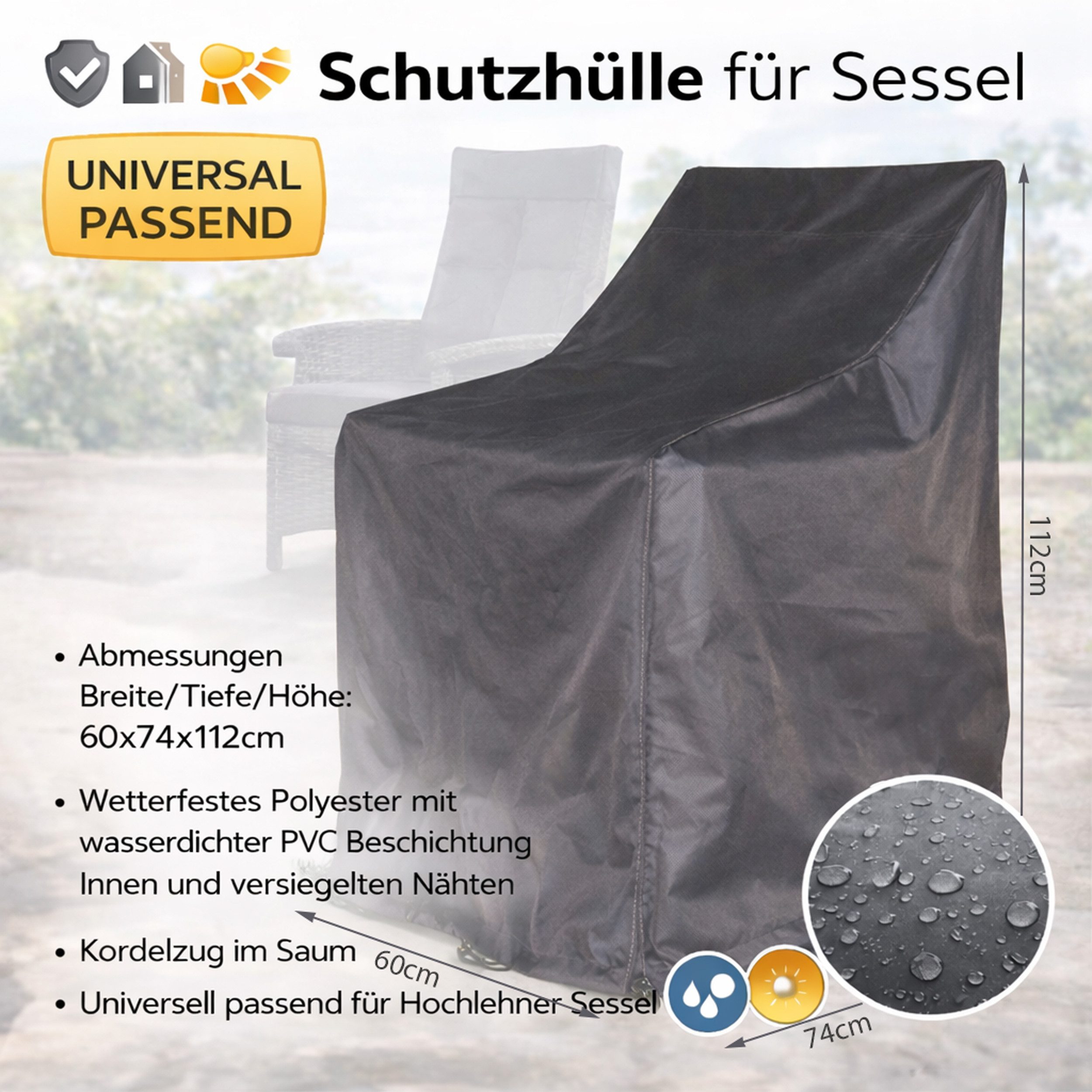 Quick Star Gartenmöbel-Schutzhülle Hochlehner- und Stapelstuhlhülle (1-St), 280g Polyester / PVC beschichtet