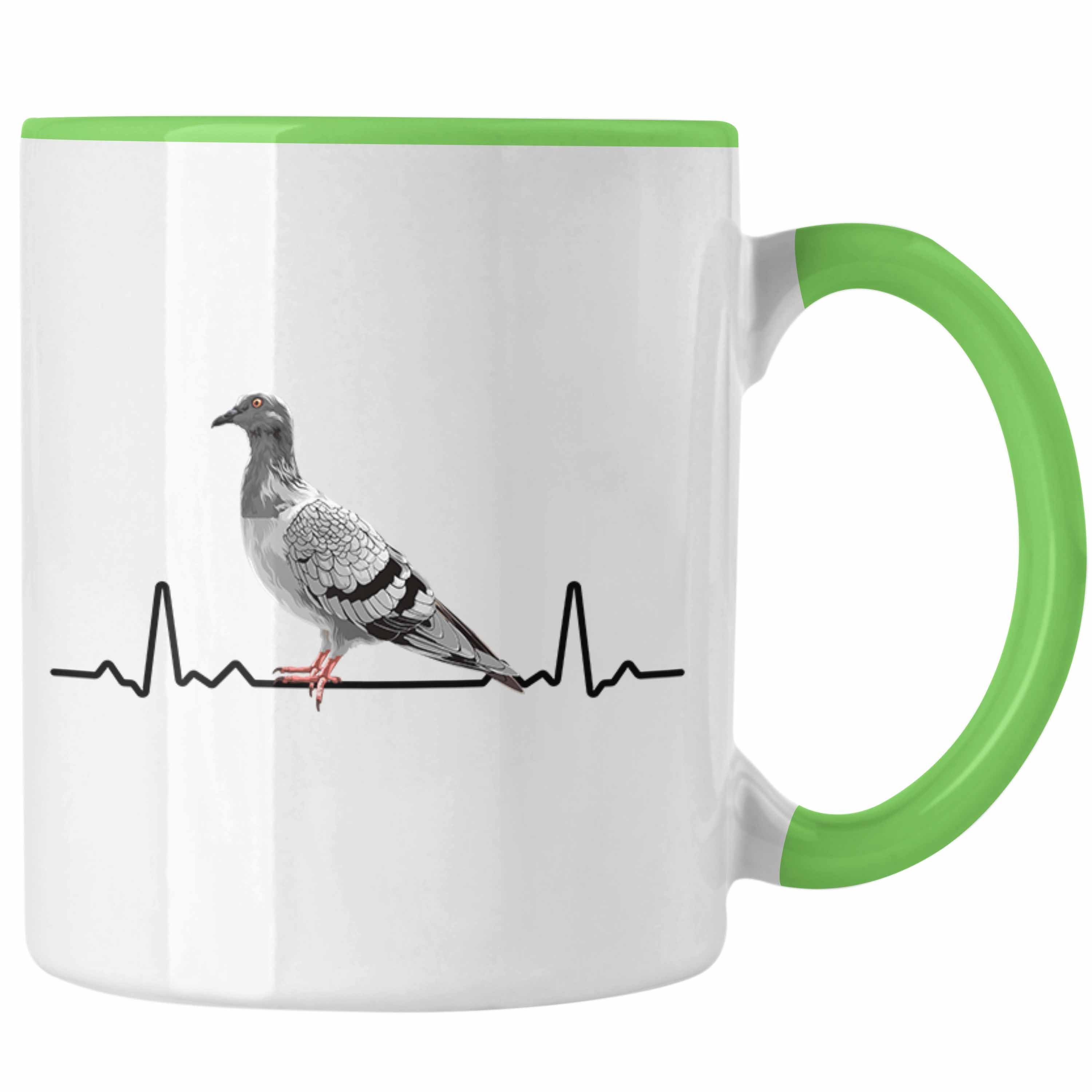 Trendation Tasse Trendation - Taubenzüchter Herzschlag Geschenk Zaubenzucht Zubehör Tauben Tasse Lustiger Spruch Taubenflüsterer Taubenliebhaber Becher Grün