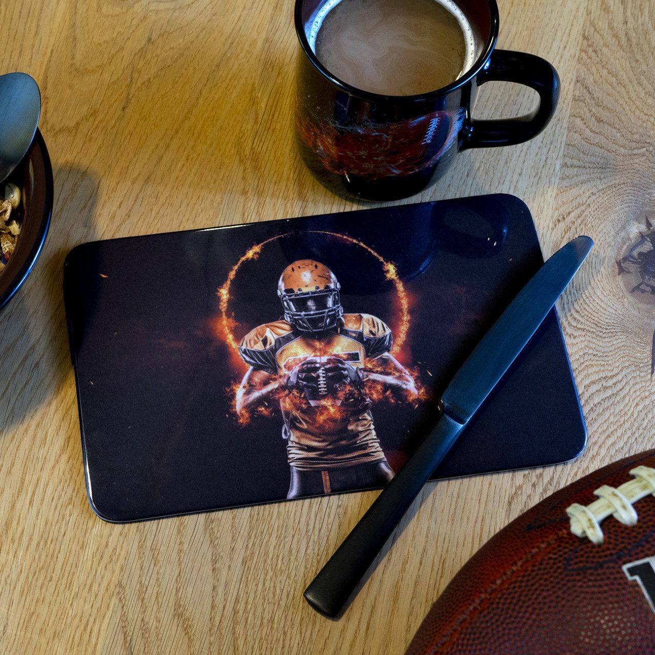 Geda Labels GmbH Frühstücksbrett American Football GameOn, Melamin, (1-St), Schwarz, 23,5x14, spülmaschinengeeignet