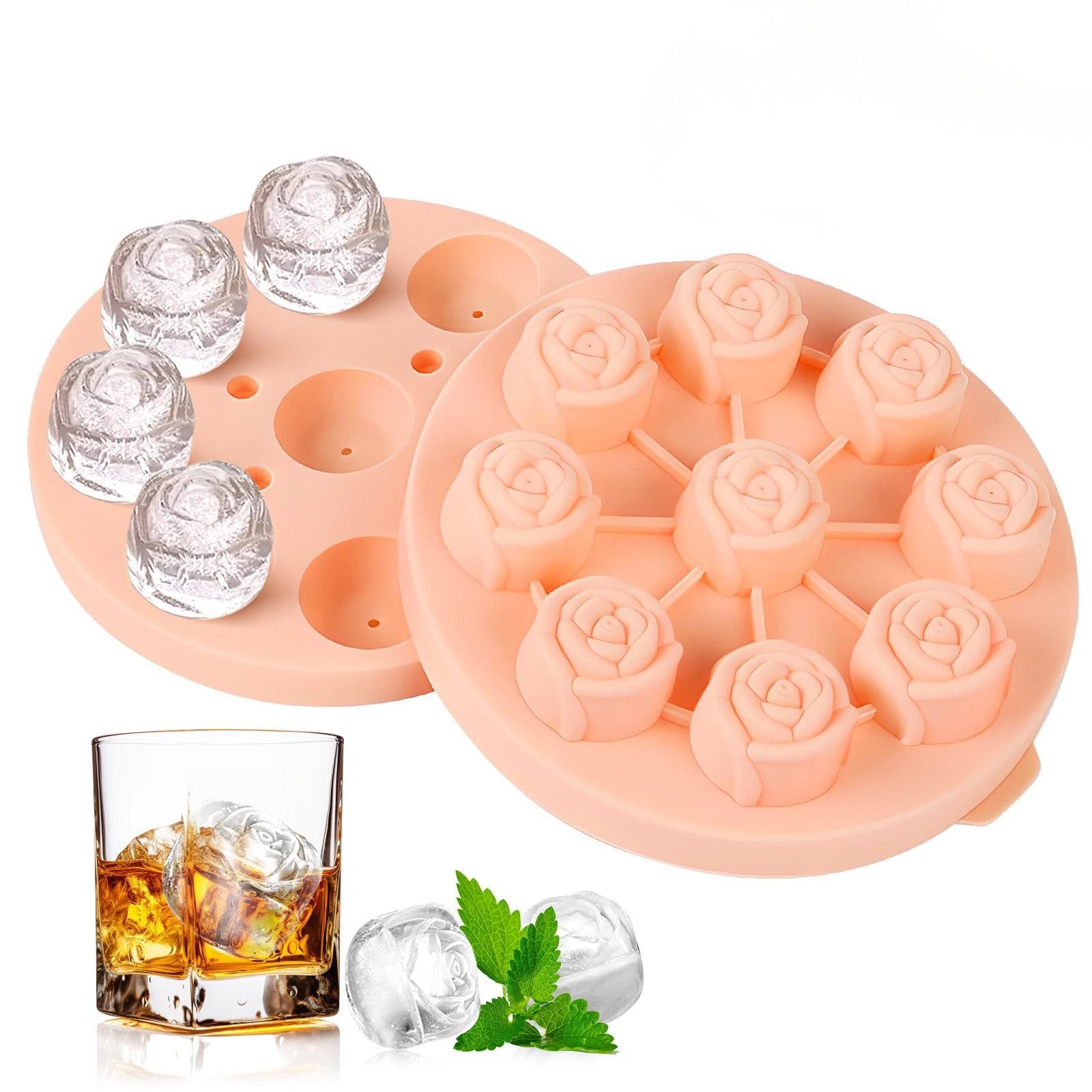 FOUORTUNATE-BEE Backform 9er Rosen Eiswürfelform Silikon Blumen Eiswürfel für Cocktails, Für Sekt Desserts Schokolade DIY Party Eiswürfelform aus Silikon