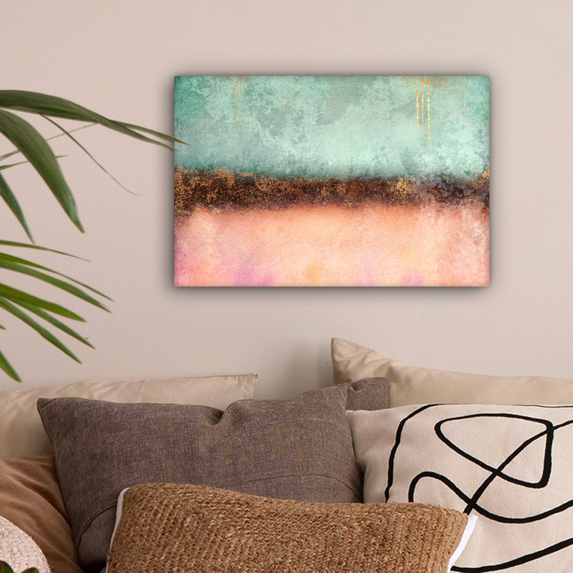 OneMillionCanvasses® Leinwandbild Gold - Farbe - Abstrakt - Grün - Rosa, Fo günstig online kaufen