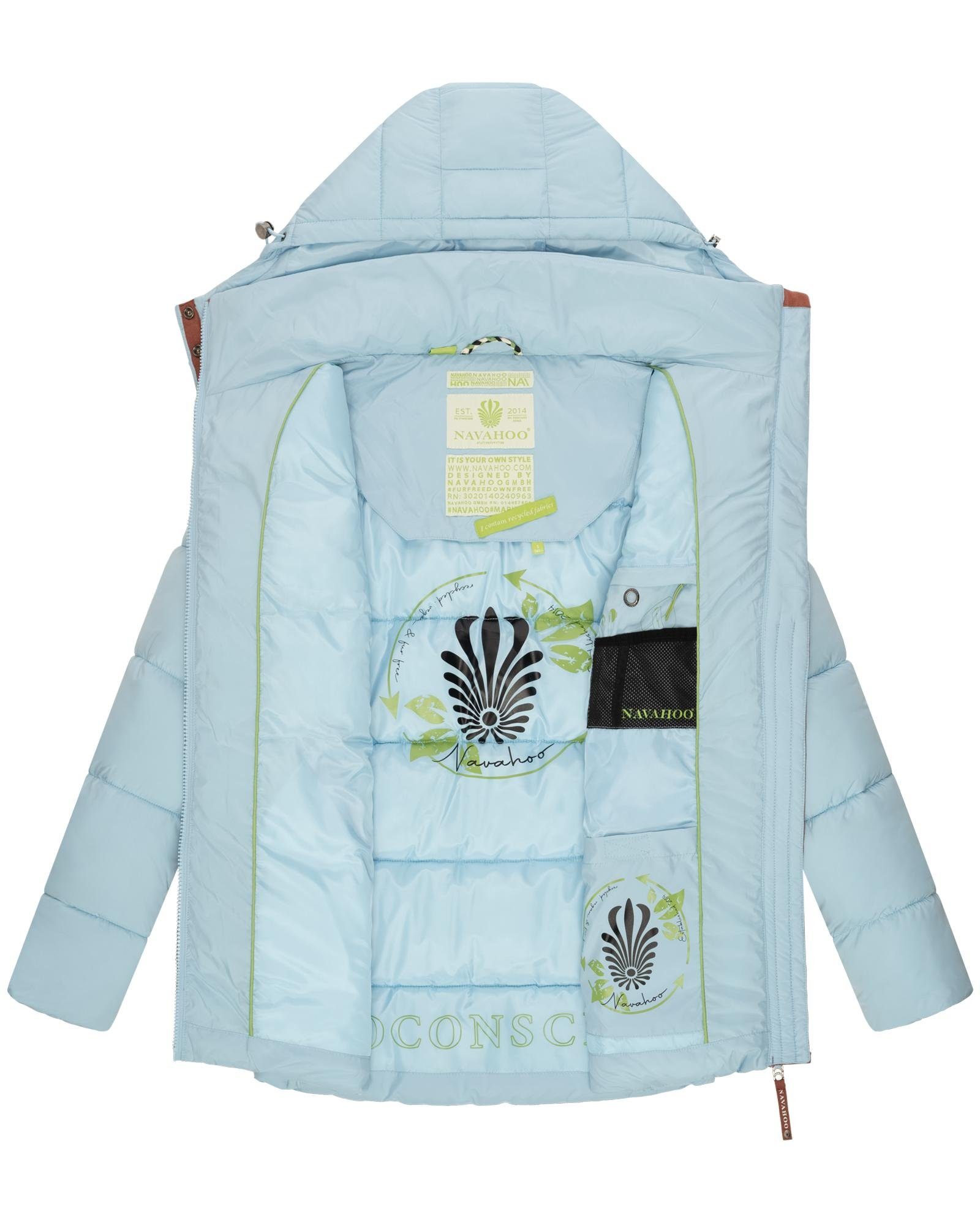 kontrastfarbenen Winterjacke Details Wattewölkchen mit Damen Modische Navahoo Steppjacke babyblau