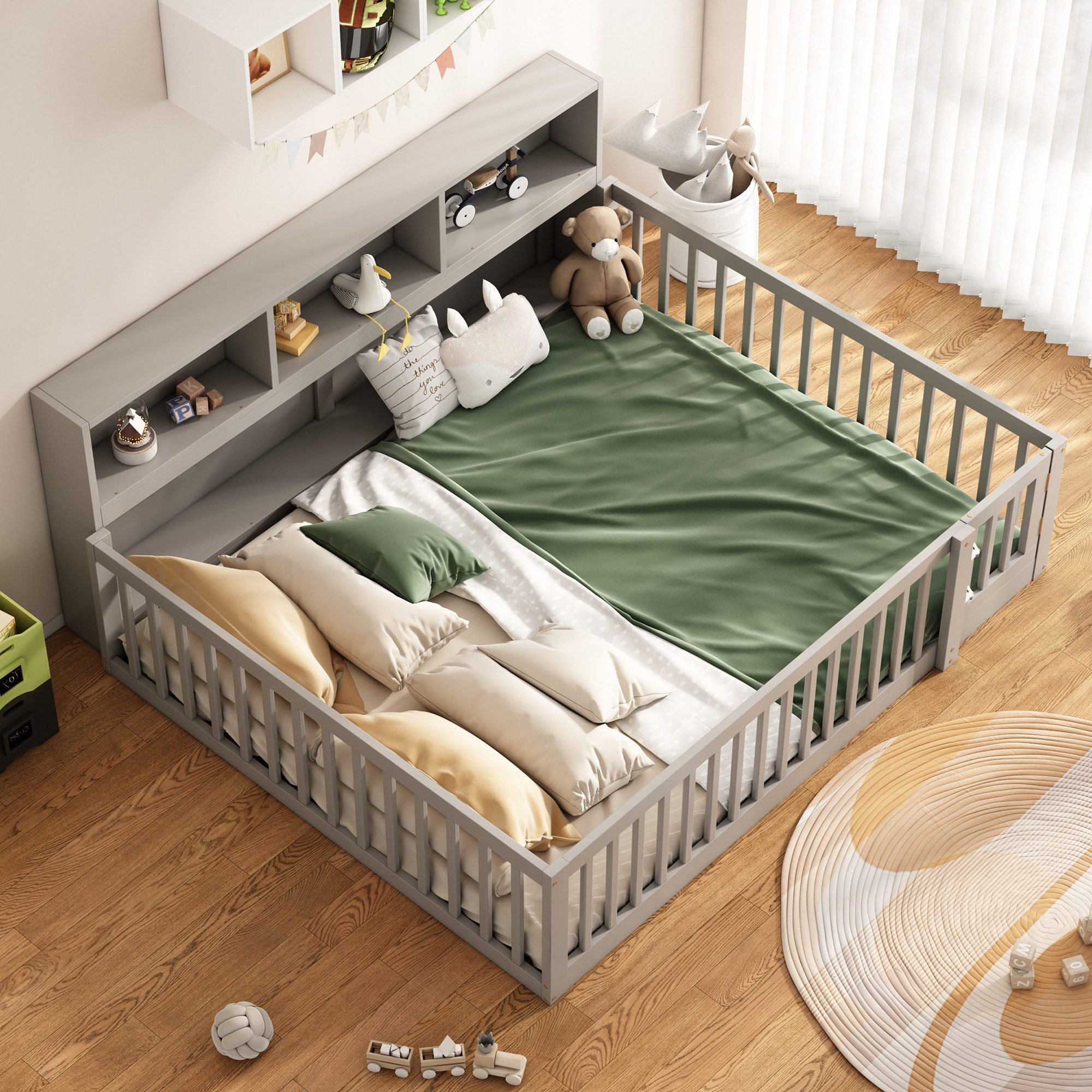 SOFTWEARY Kinderbett mit Lattenrost und Zaun günstig online kaufen