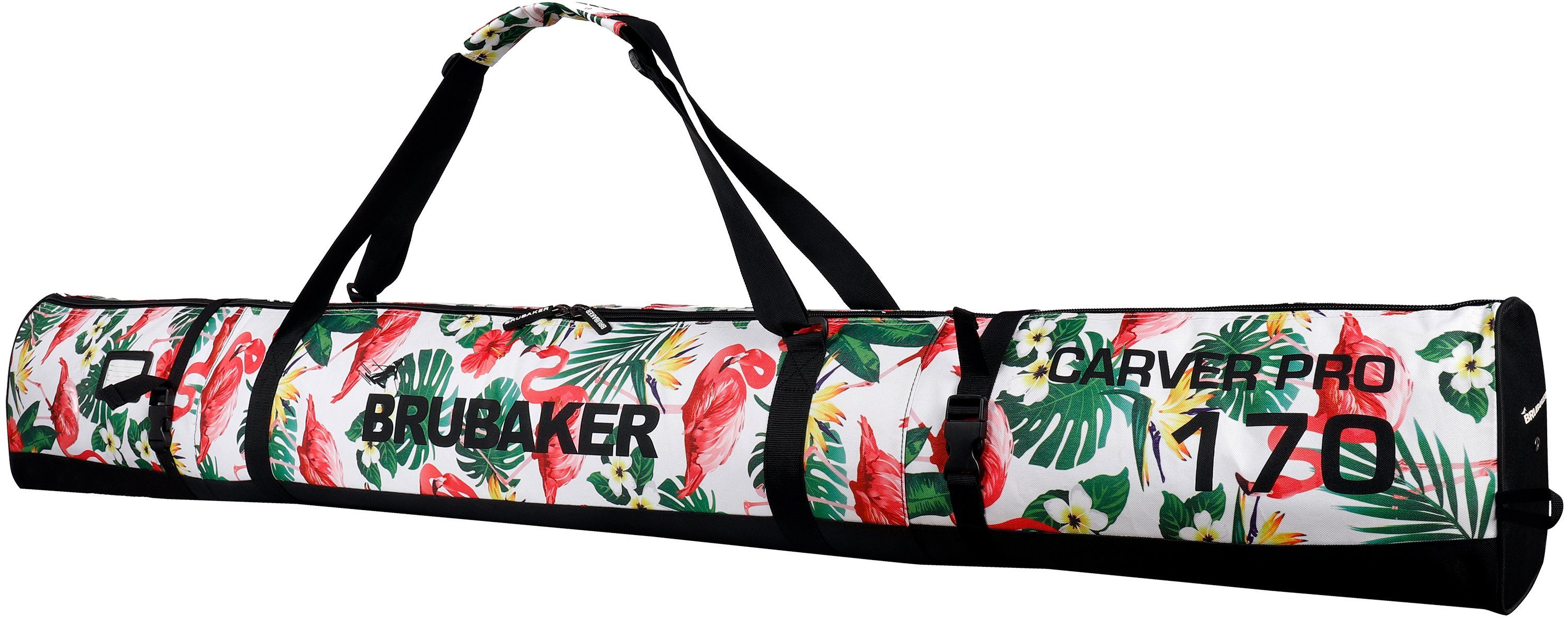 BRUBAKER Skitasche Carver Pro Ski Tasche - Flamingo (Skibag für Skier und Skistöcke, 1-tlg., reißfest und schnittfest), gepolsterter Skisack mit Zipperverschluss