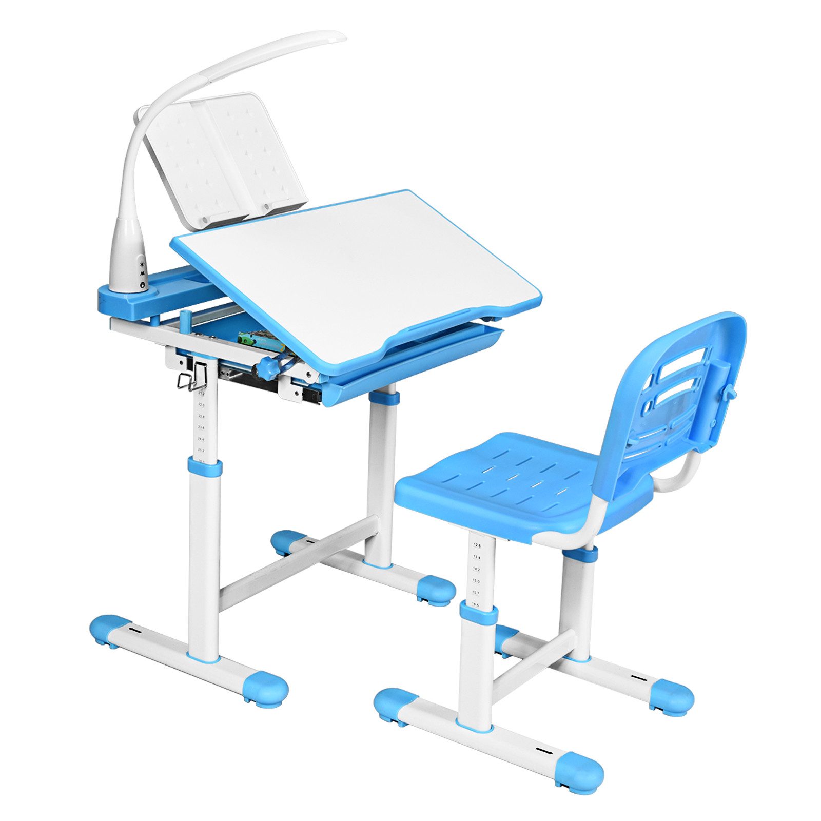 COSTWAY Kinderschreibtisch, mit Stuhl, Lampe & Schublade, höhenverstellbar günstig online kaufen