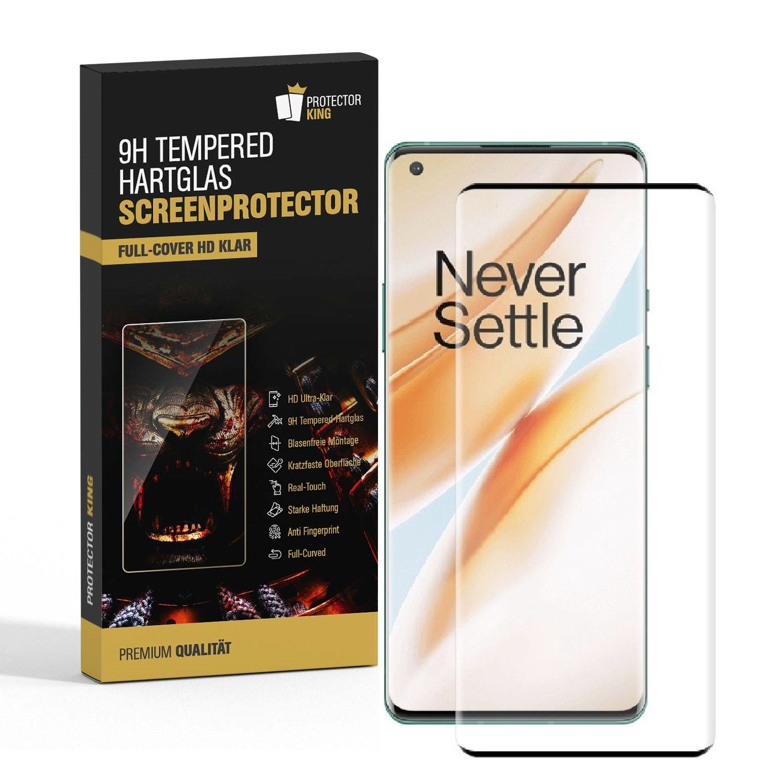 Protectorking Schutzfolie 2x 9H Hartglas für OnePlus 8 Pro FULL CURVED Schutzglas Displayschutz, (2-Stück), Displayschutzglas, Schutzglas Echtglas Tempered 9H Härte HD-KLAR