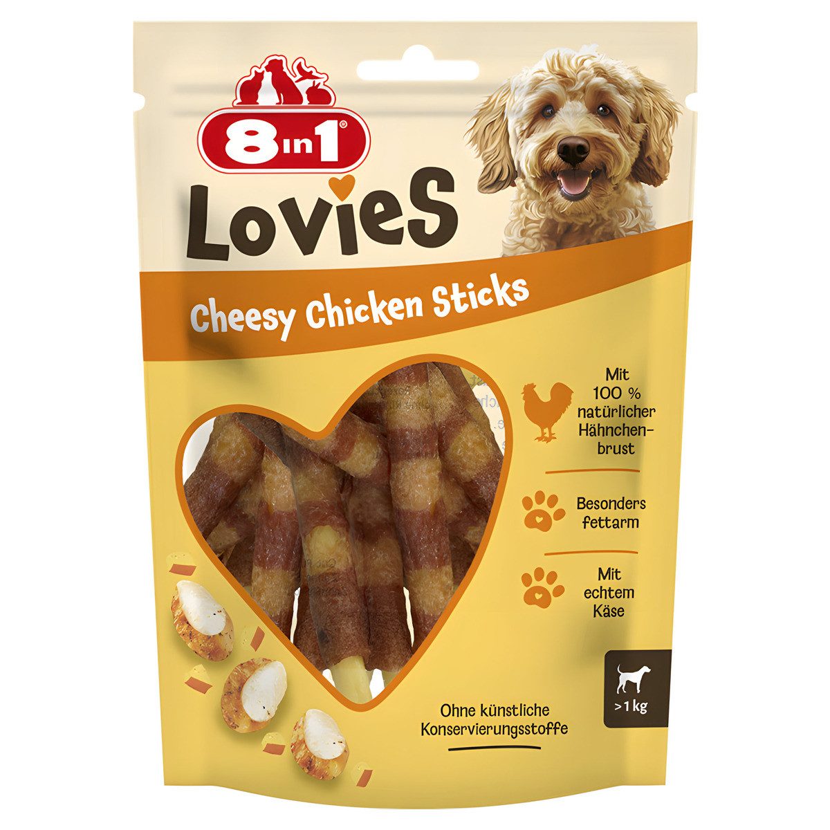 8in1 Lovies Cheesy Chicken Sticks 80 g, Snack für: Hund