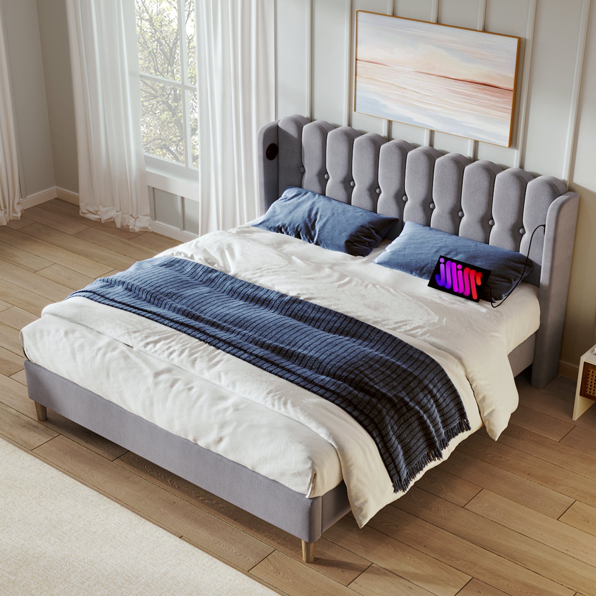 Flieks Polsterbett, Holzbett Doppelbett mit USB/Typ-C Ladeanschlüsse 140x20 günstig online kaufen