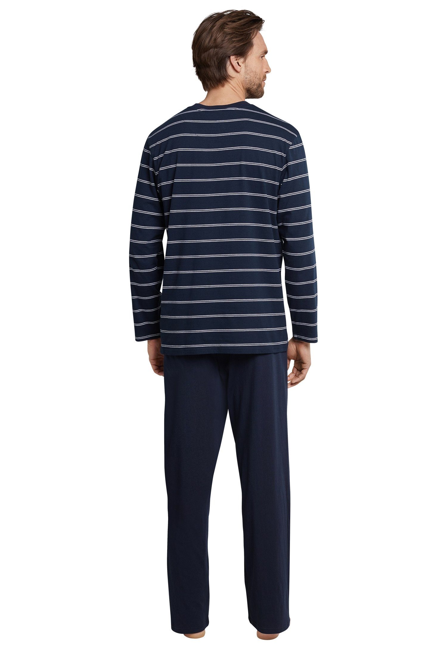 Unterteil lang / mit weißen feinen Schiesser Schlafanzug navy Streifen navy Pyjama